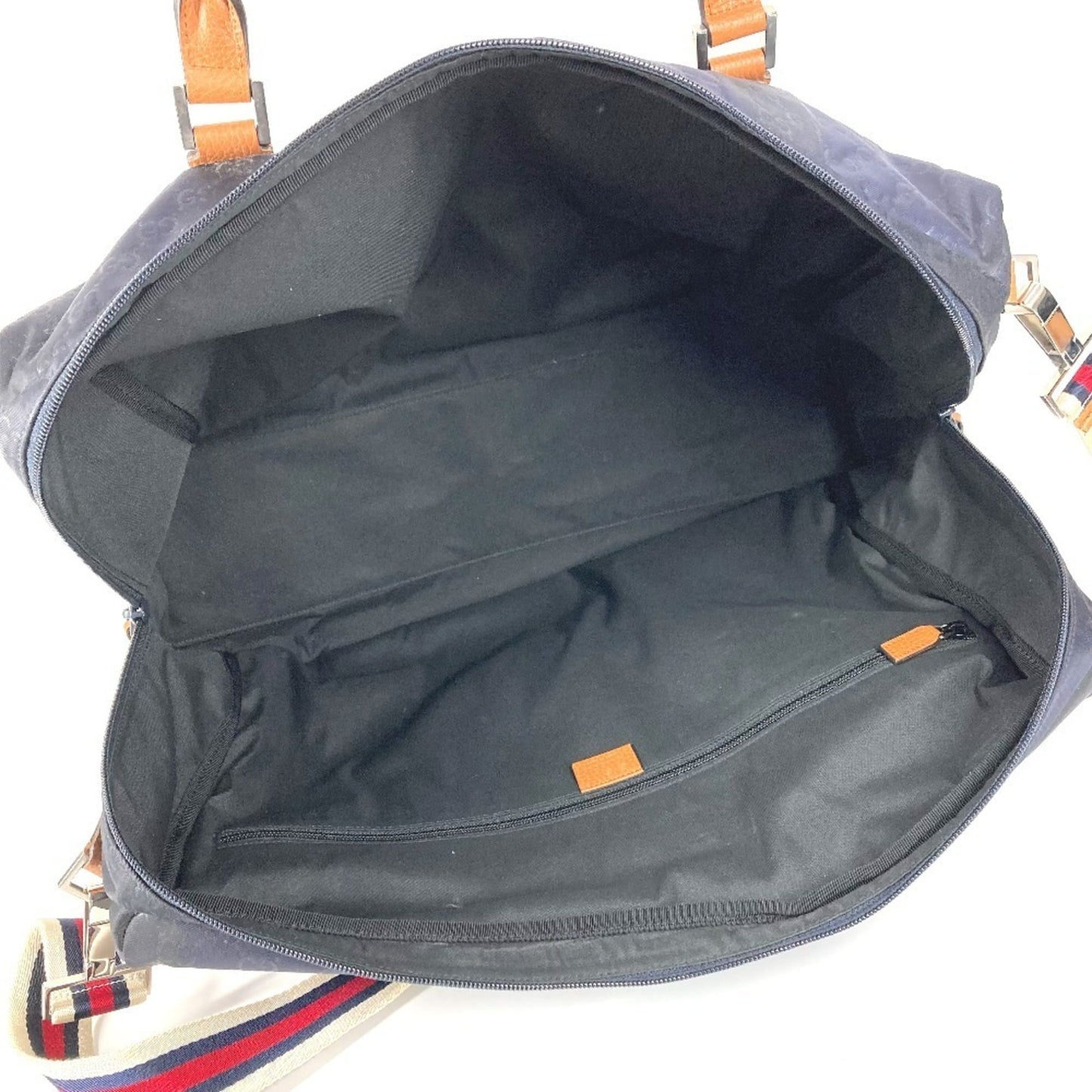 Gucci Brown Navy Nylon Leather Boston Bag ( )