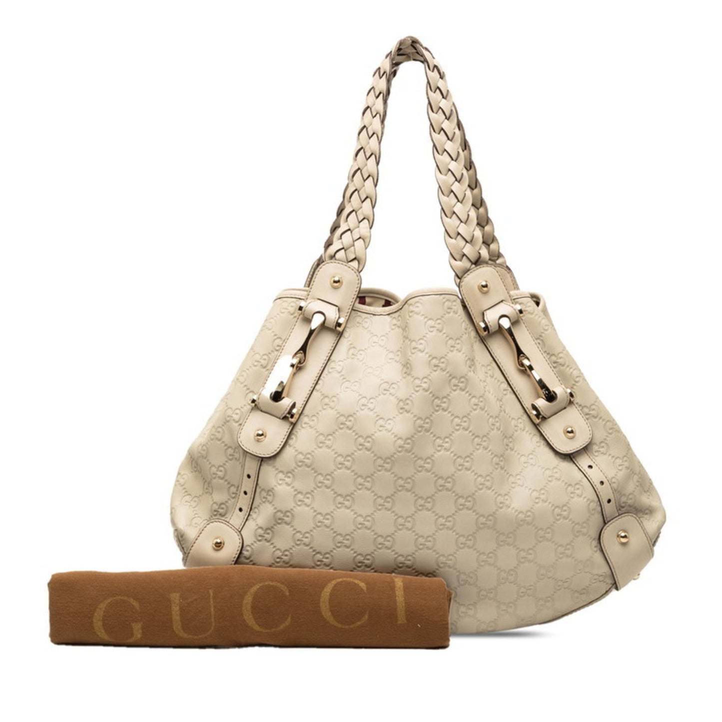 Gucci Beige Ivory Straw Leather Handbag Tote Bag ( )