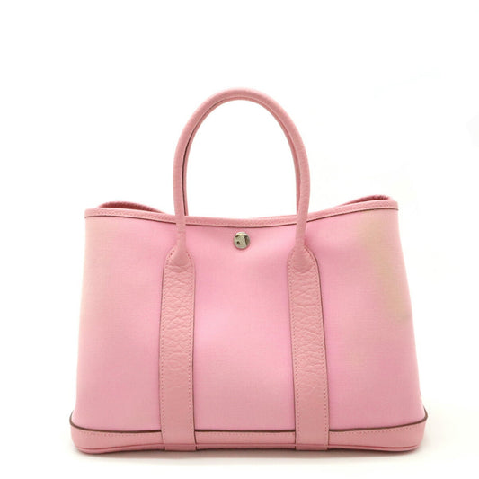 Hermes Pink Toile Officier Leather Handbag Tote Bag ( )