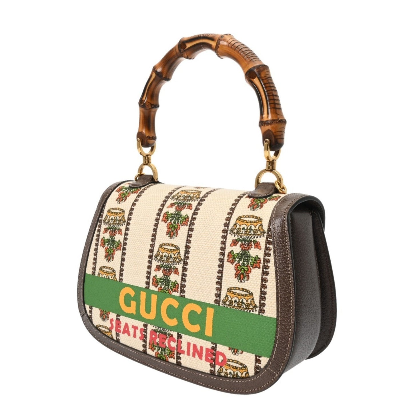 Gucci Beige Green Canvas Leather Handbag ( )