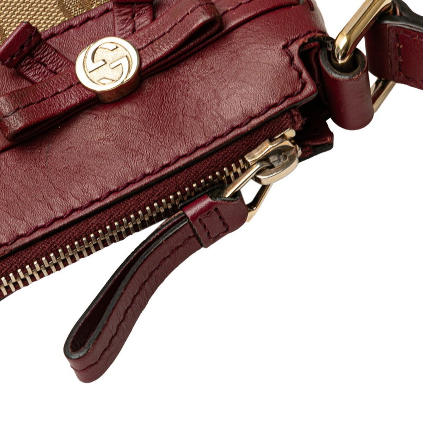 Gucci Beige Wine Canvas Leather Shoulder Bag ( )