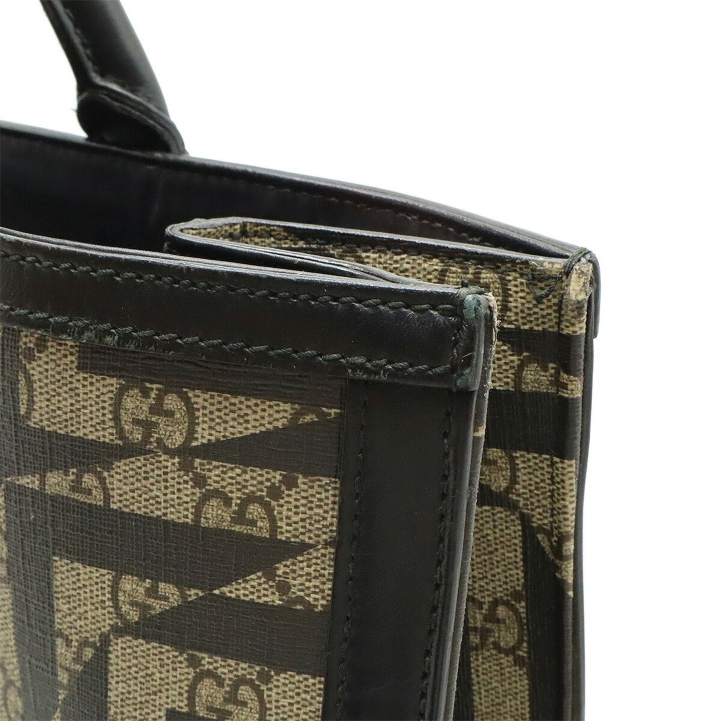 Gucci Beige Black Gg Supreme Leather Shoulder Bag Tote Bag ( )