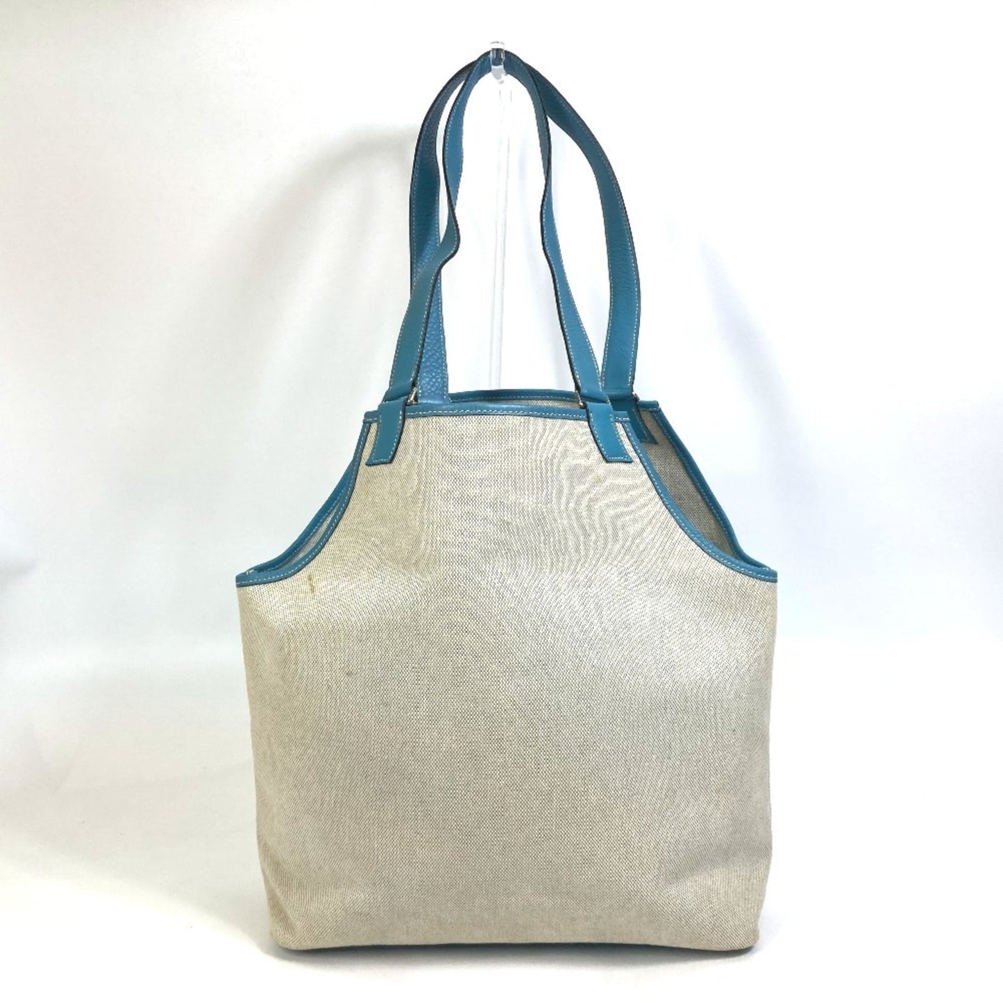 Hermes Jardinier Blue Natural Toile H Taurillon Clemence Leather Shoulder Bag Tote Bag ( )