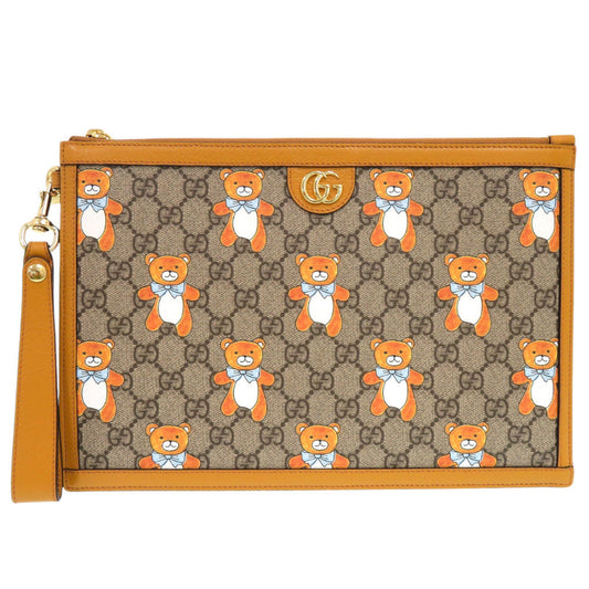 Gucci Beige Yellow Gg Supreme Canvas Leather Clutch Bag ( )