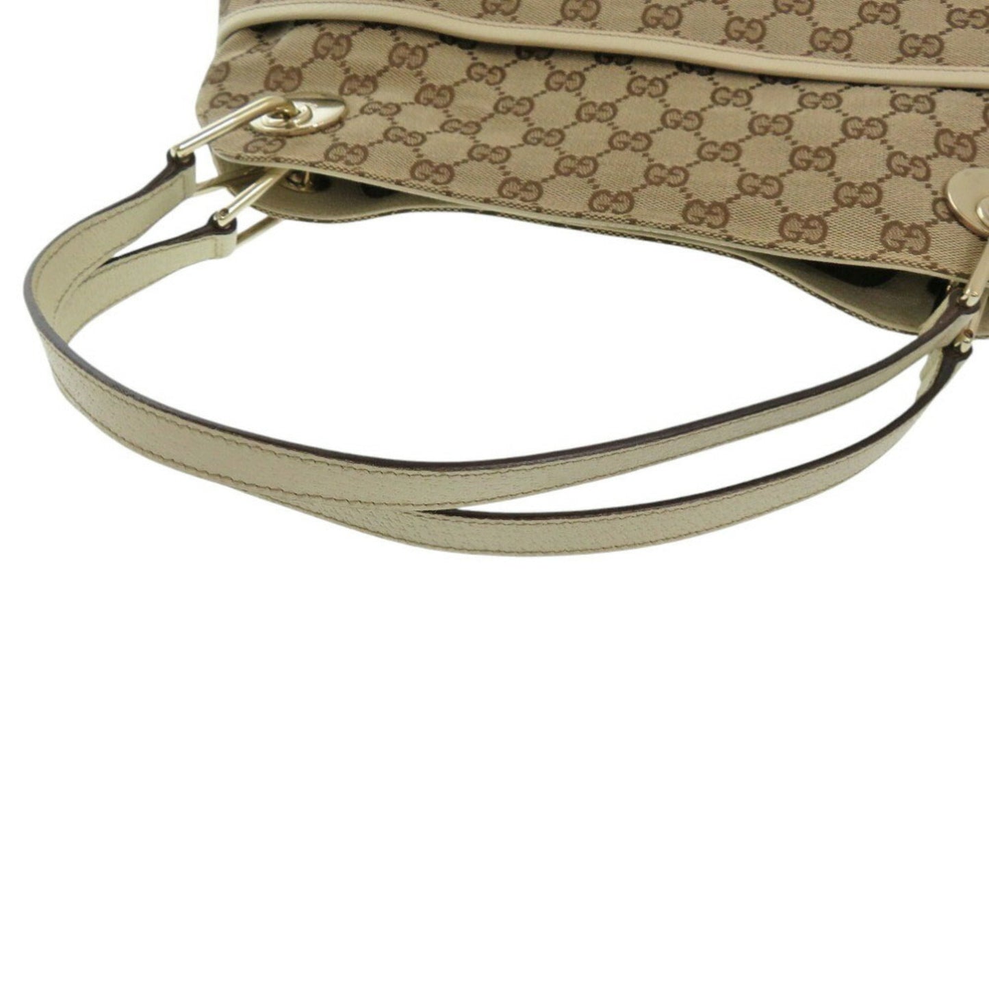 Gucci Beige White Gg Canvas Leather Tote Bag ( )