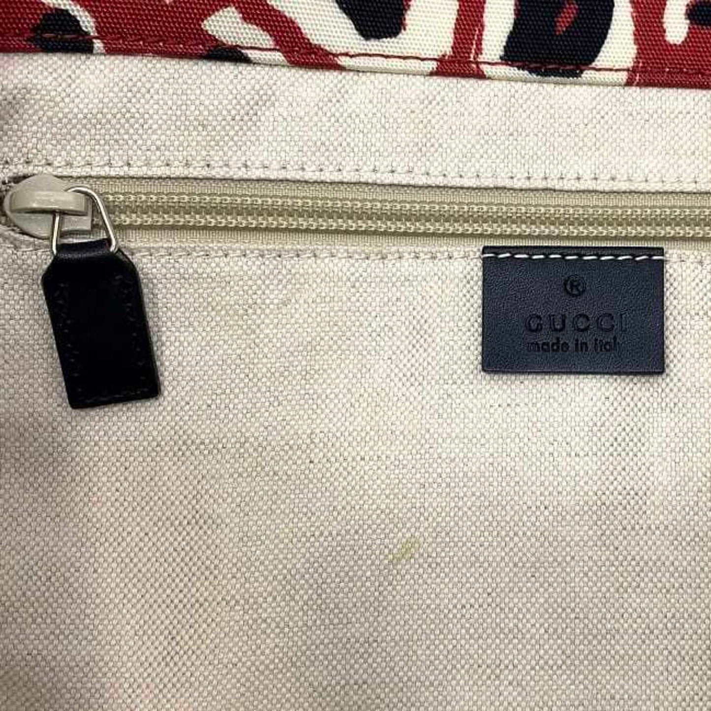 Gucci Black Red Color Canvas Leather Handbag Tote Bag ( )