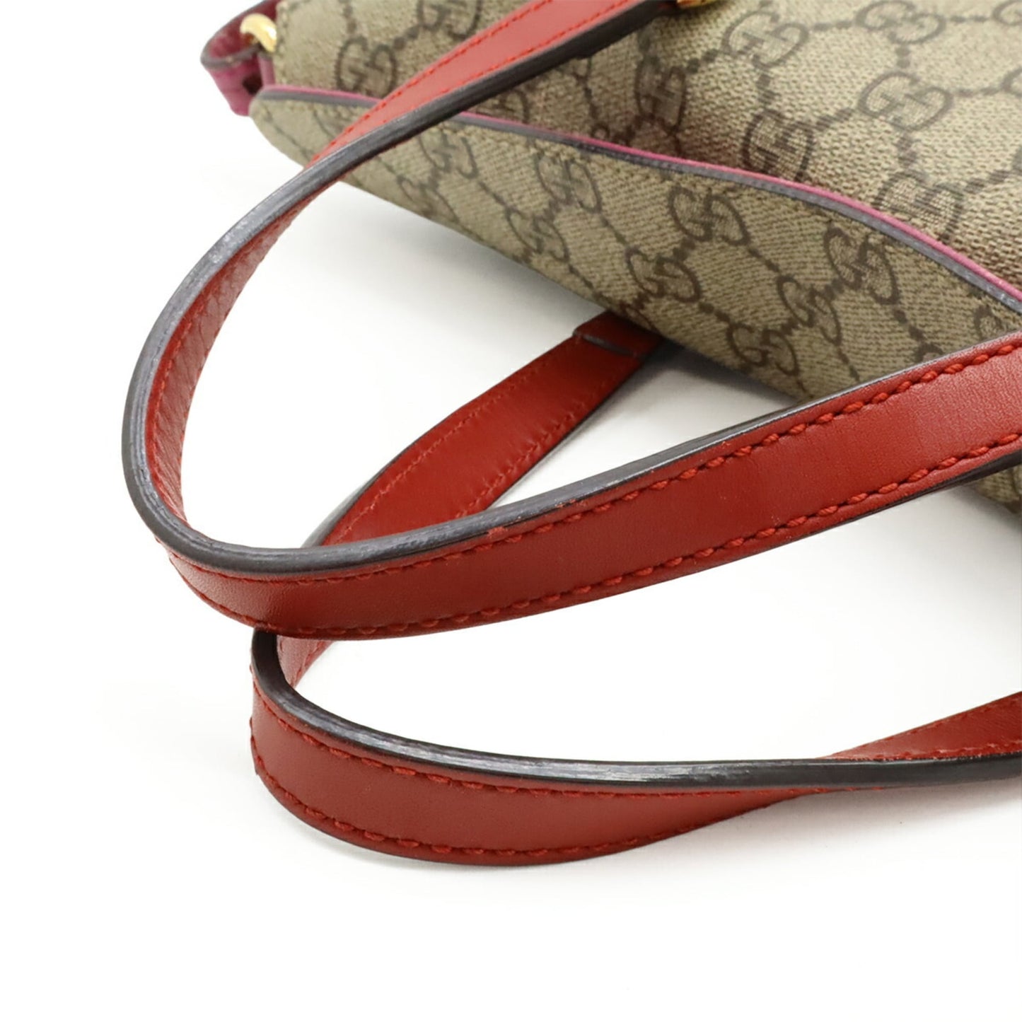 Gucci Beige Pink Pink Red Red Color Gg Supreme Leather Handbag Shoulder Bag Tote Bag ( )