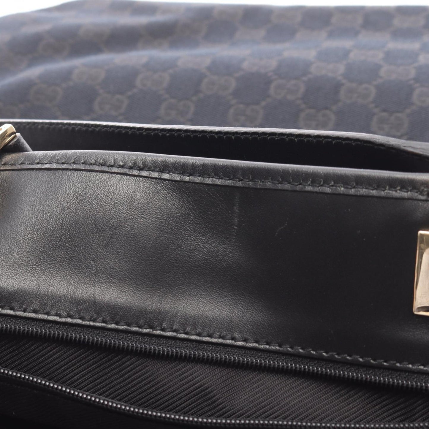 Gucci Black Navy Gg Canvas Leather Tote Bag ( )