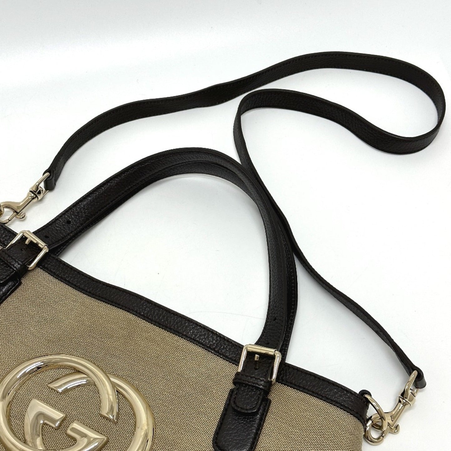 Gucci Beige Canvas Leather Shoulder Bag Tote Bag ( )