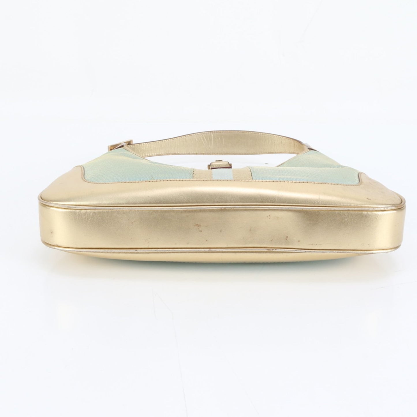 Gucci Blue Gold Leather Canvas Shoulder Bag ( )