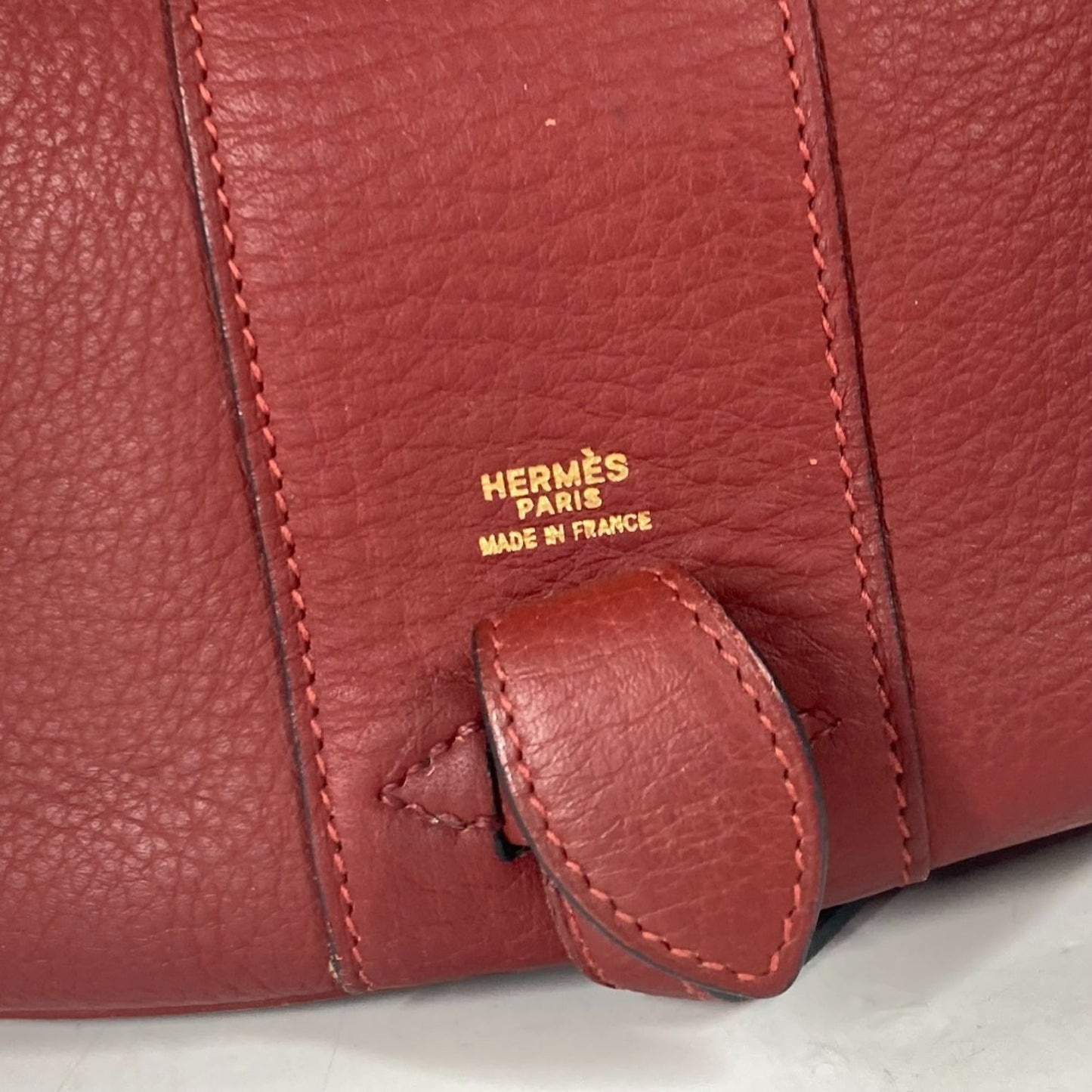Hermes Red Color Leather Handbag Vanity Bag ( )