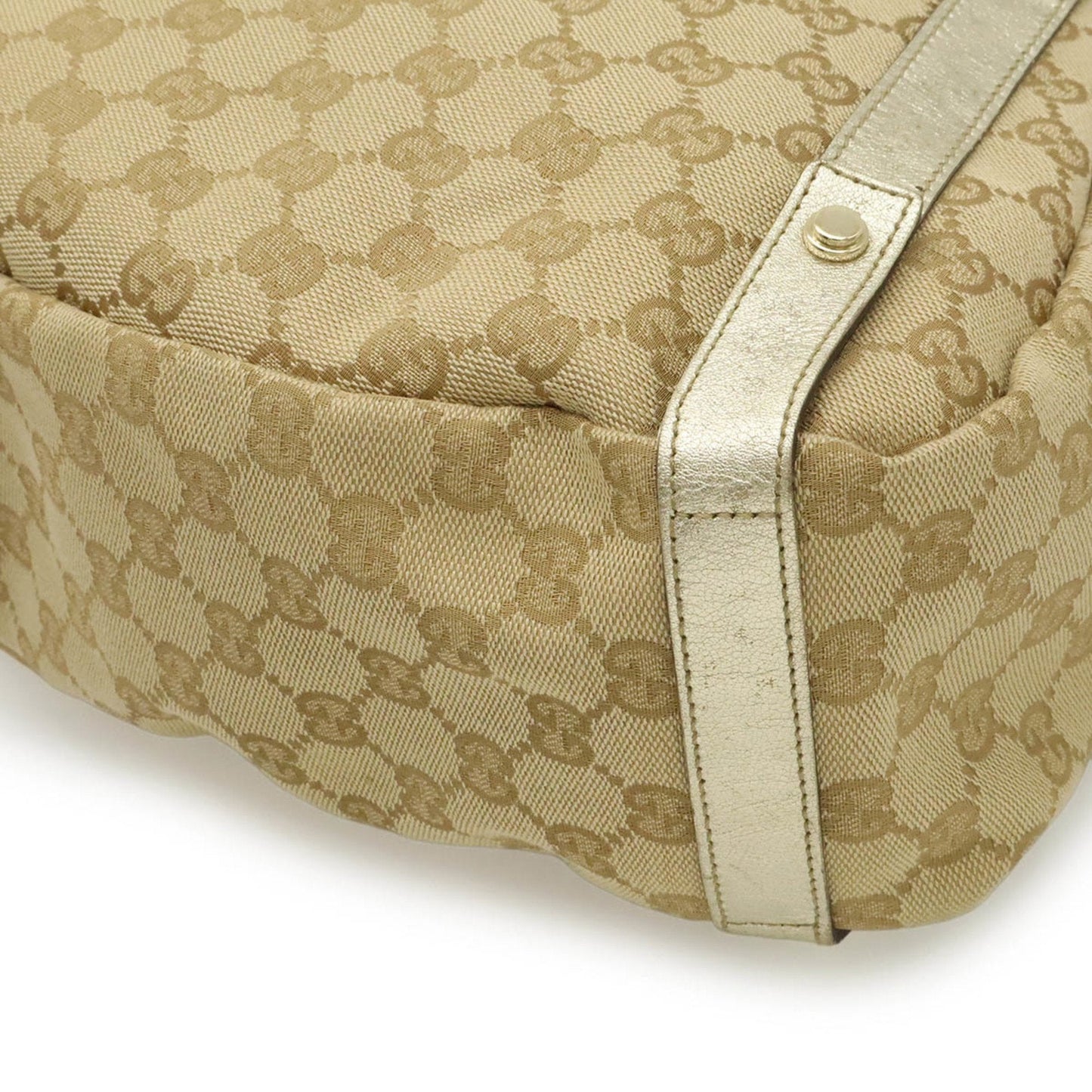 Gucci Beige Champagne Gold Gg Canvas Leather Shoulder Bag Tote Bag ( )