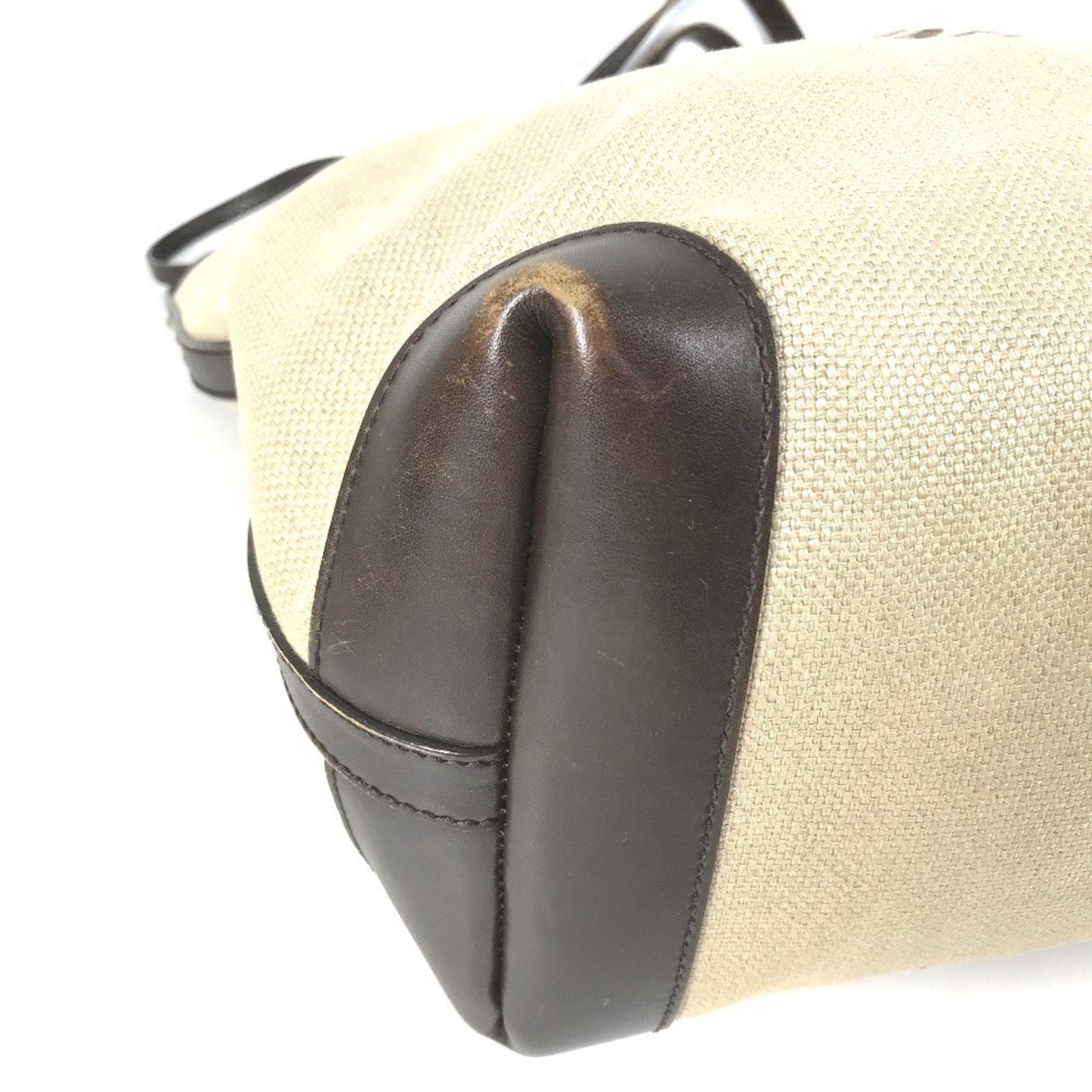Gucci Beige Brown Leather Canvas Boston Bag Pouch Shoulder Bag Tote Bag ( )