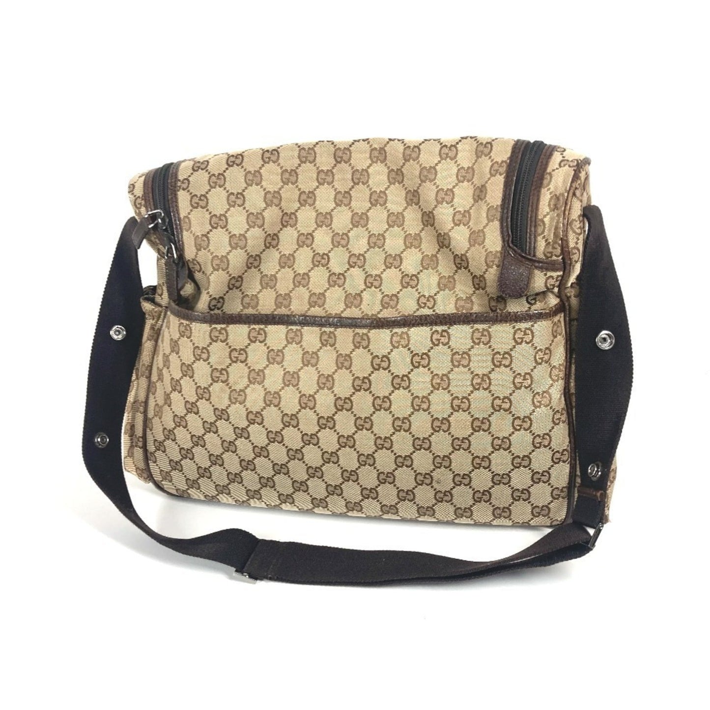 Gucci Gg Canvas Beige Dark Brown Gg Canvas Leather Shoulder Bag ( )