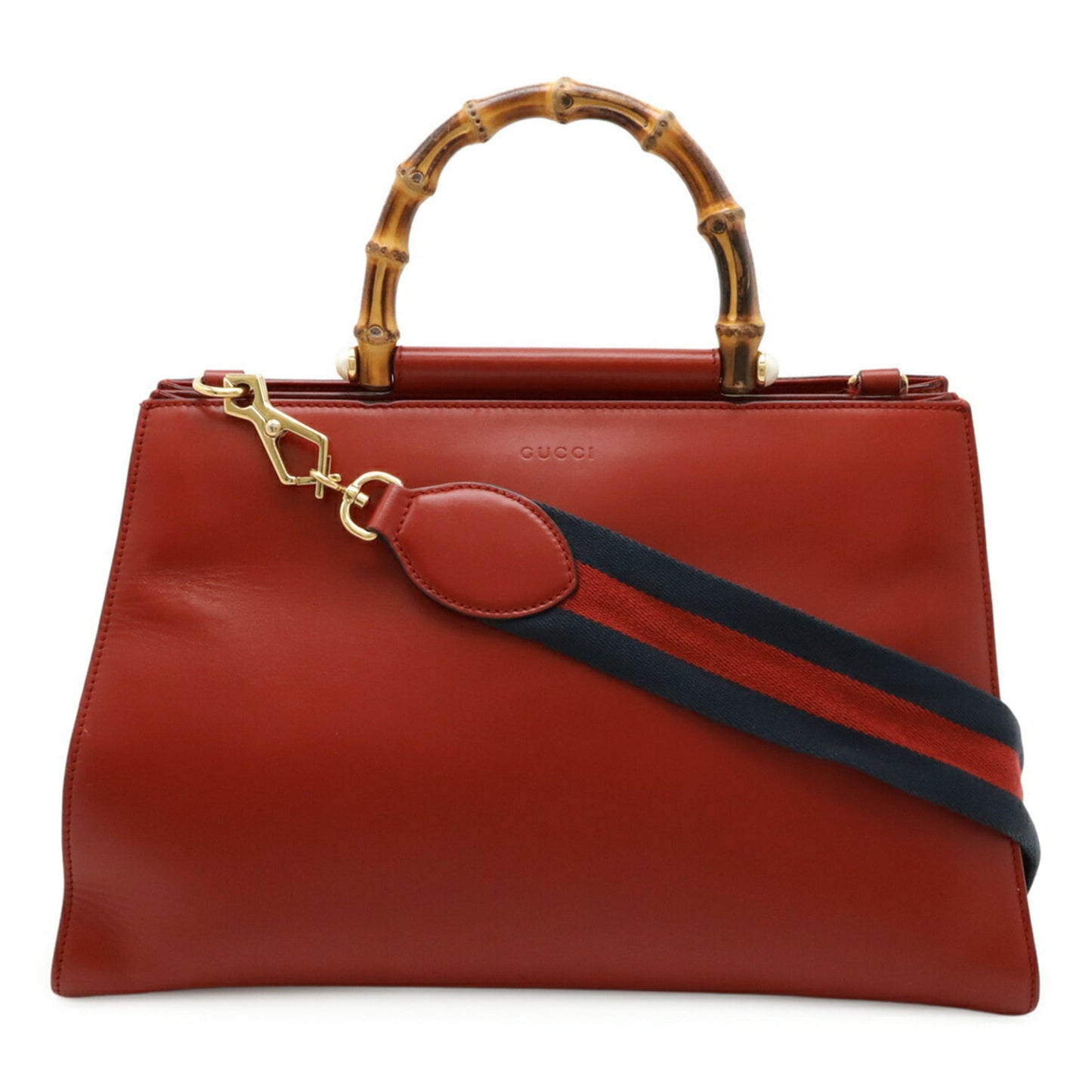 Gucci Red Color Bamboo Leather Handbag Shoulder Bag ( )