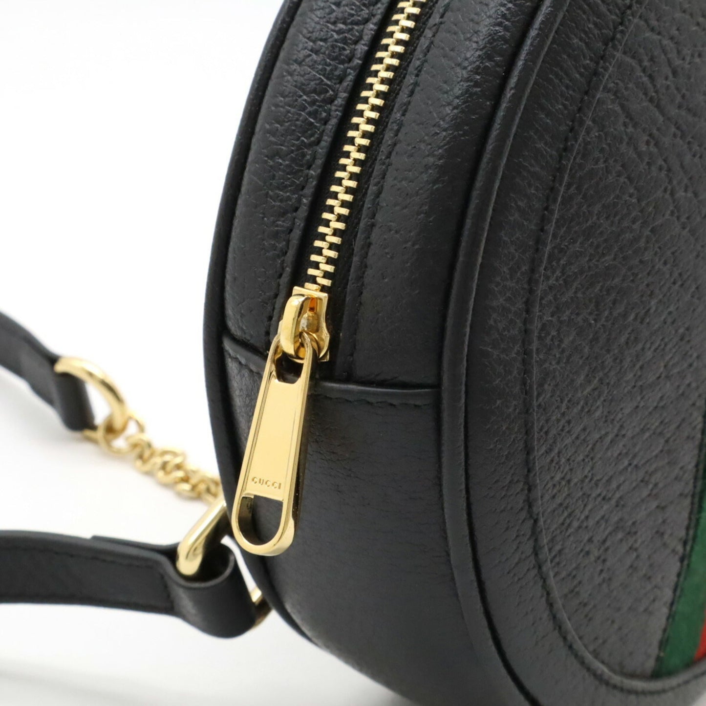 Gucci Sherry Line Black Green Red Color Leather Backpack ( )