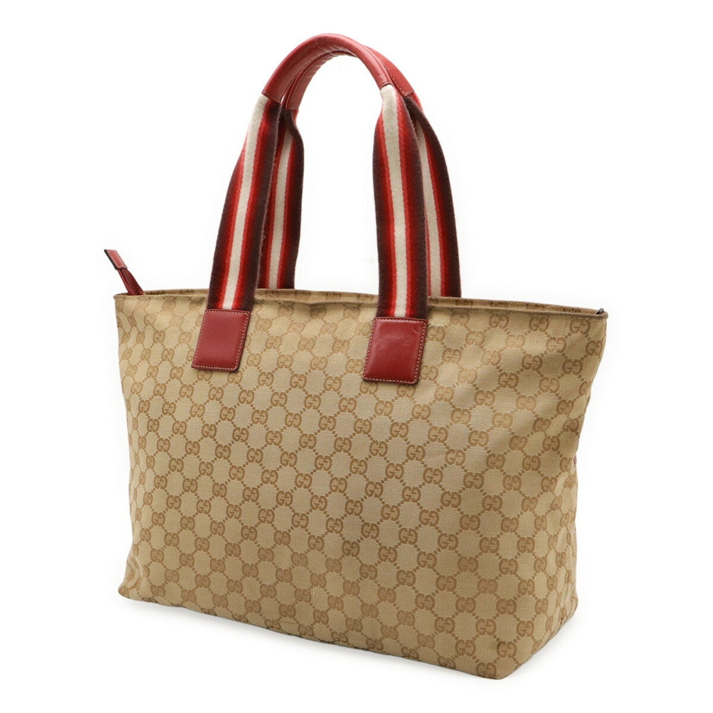 Gucci Beige Khaki Red Color Gg Canvas Leather Shoulder Bag Tote Bag ( )