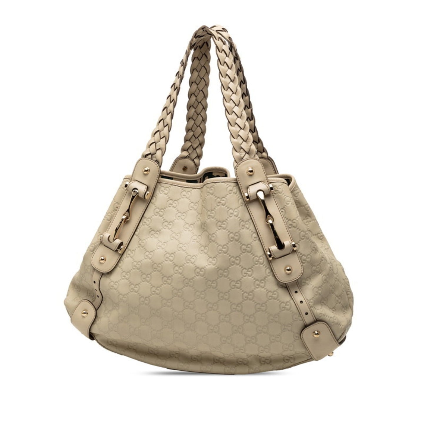 Gucci Beige Ivory Straw Leather Handbag Tote Bag ( )