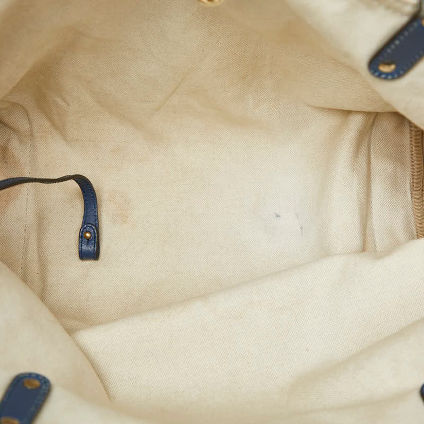 Gucci Beige Blue Canvas Leather Tote Bag ( )