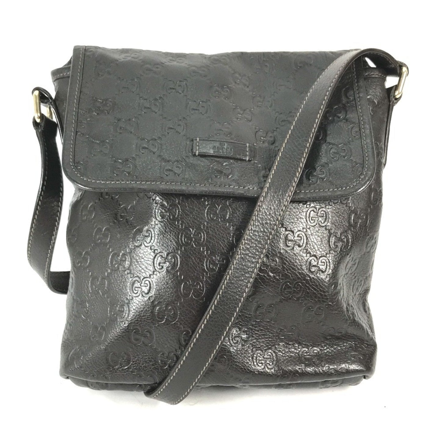 Gucci Dark Brown Leather Pochette Shoulder Bag ( )