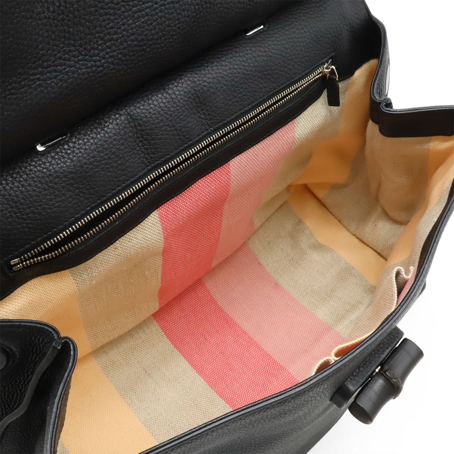 Gucci Black Bamboo Leather Handbag Shoulder Bag ( )