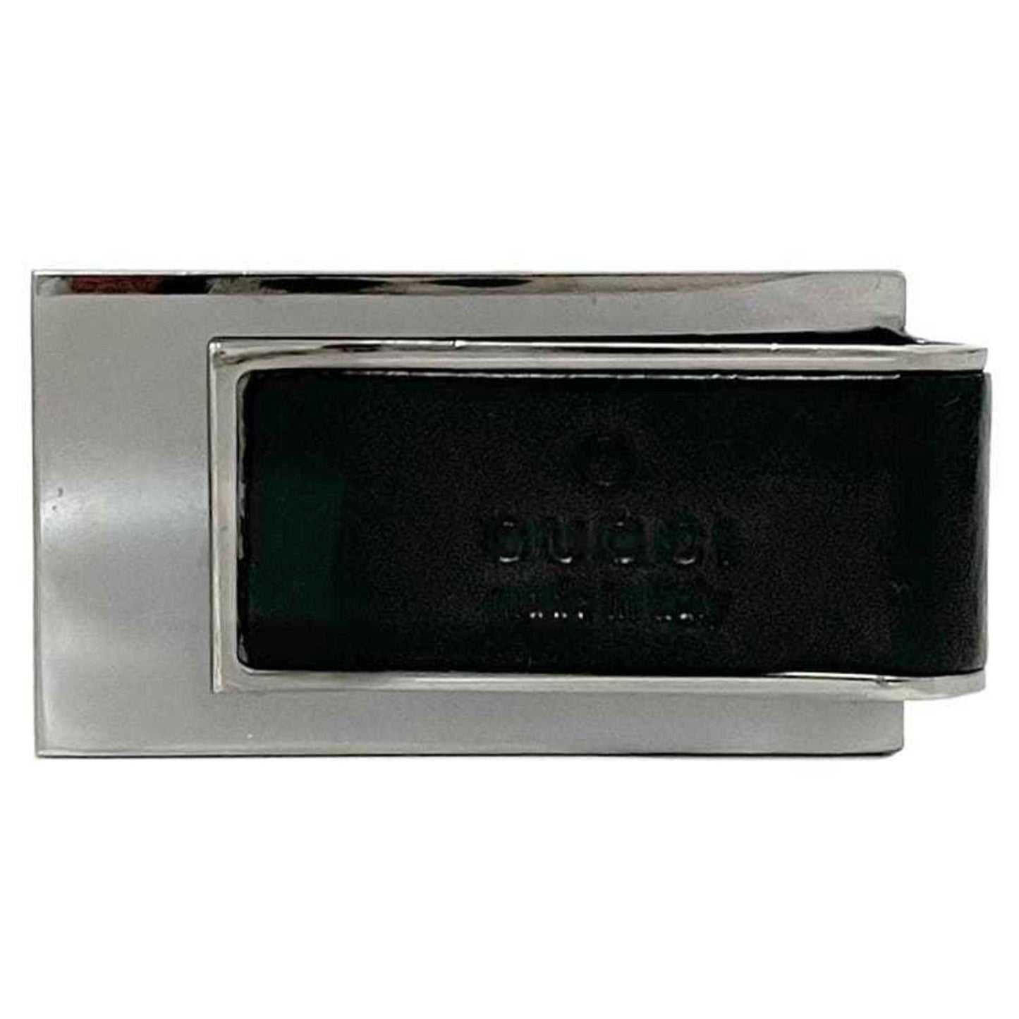 Gucci Black Silver Leather Metal Money Clip ( )