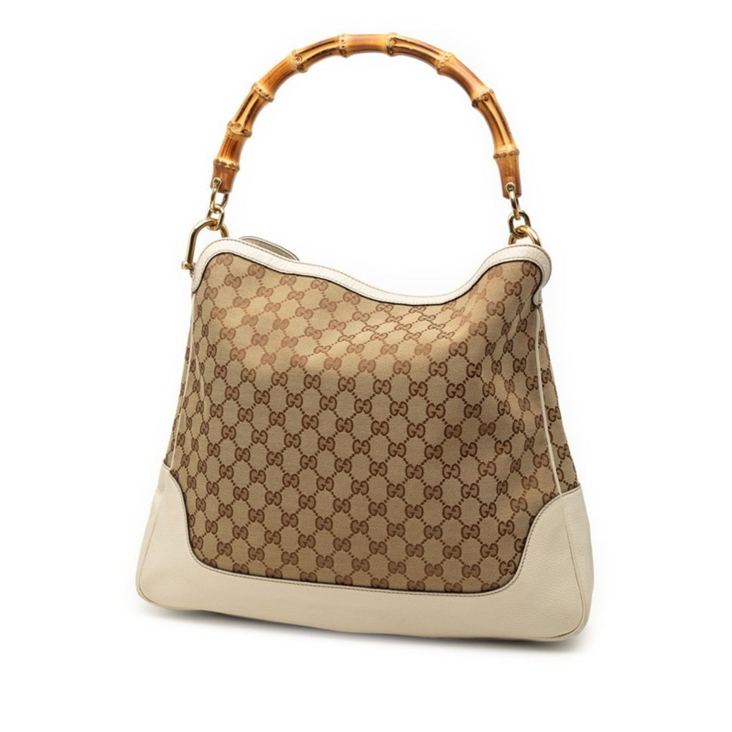 Gucci Beige White Canvas Leather Shoulder Bag ( )