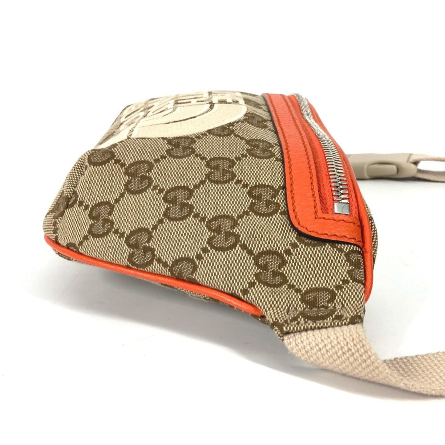 Gucci Beige Orange Leather Canvas Sling Bag ( )