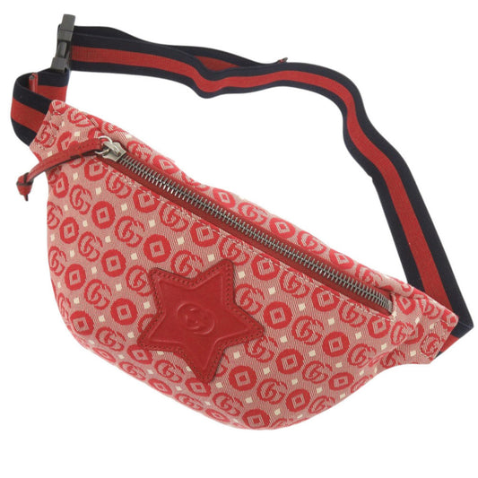 Gucci Red Color Canvas Leather Fanny Pack Sling Bag ( )