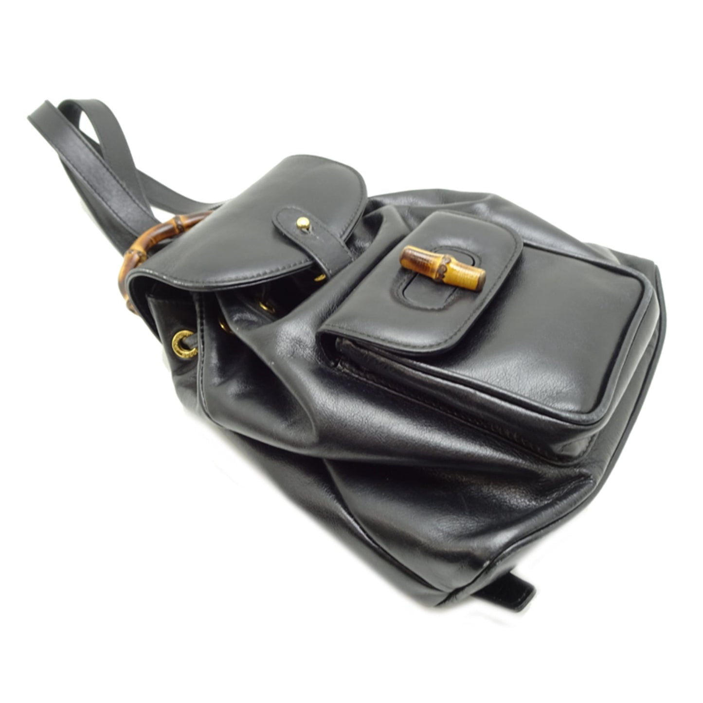 Gucci Black Leather Bamboo Backpack ( )
