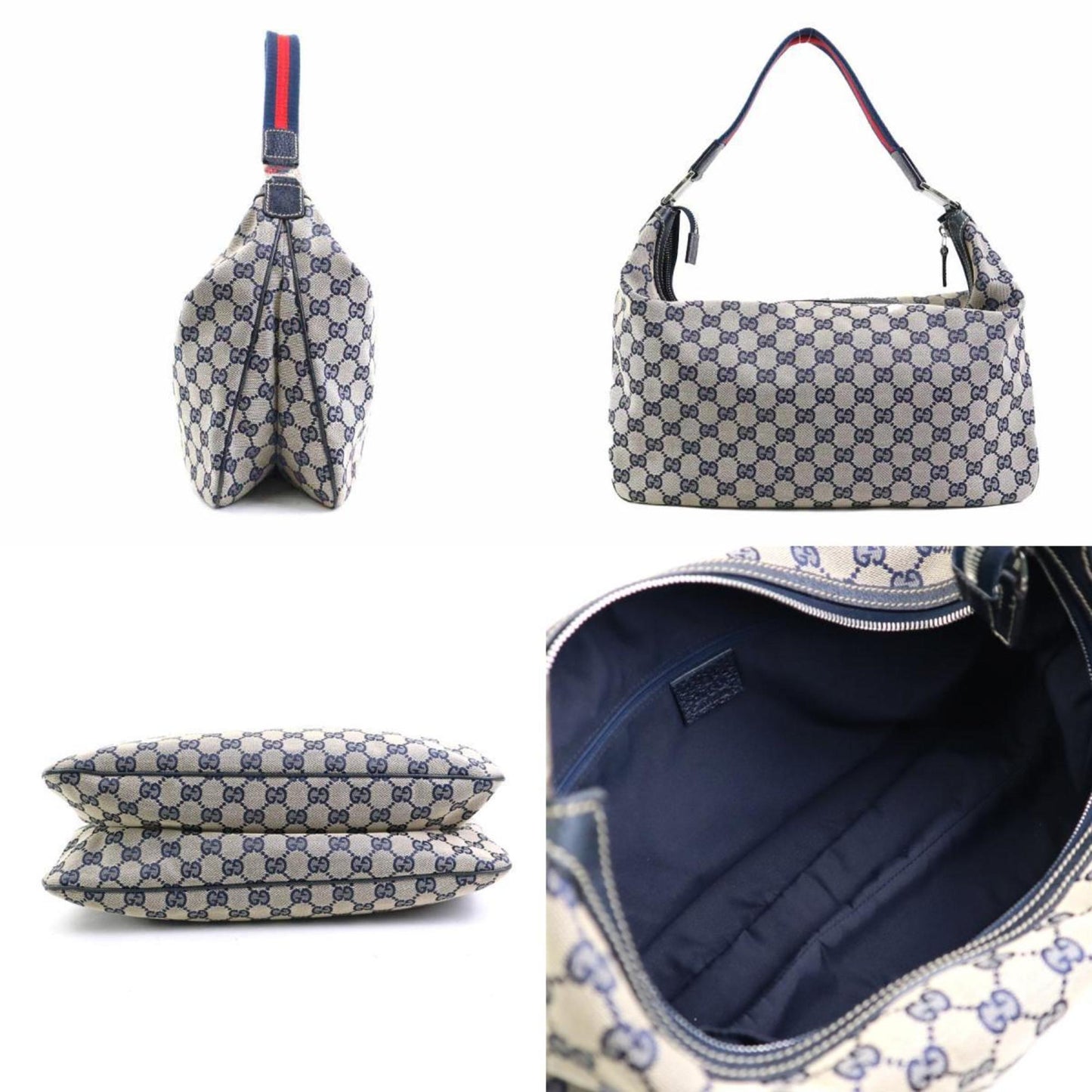 Gucci Beige Navy Red Color Gg Canvas Shoulder Bag ( )