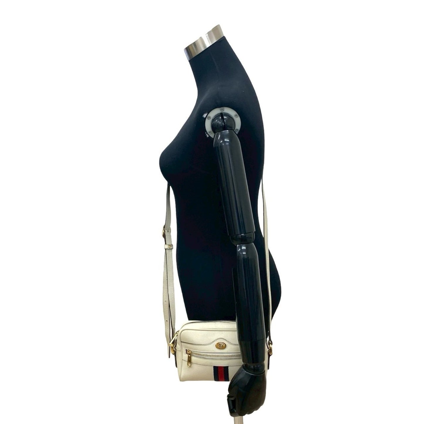 Gucci Navy Red Color White Leather Pochette Shoulder Bag ( )