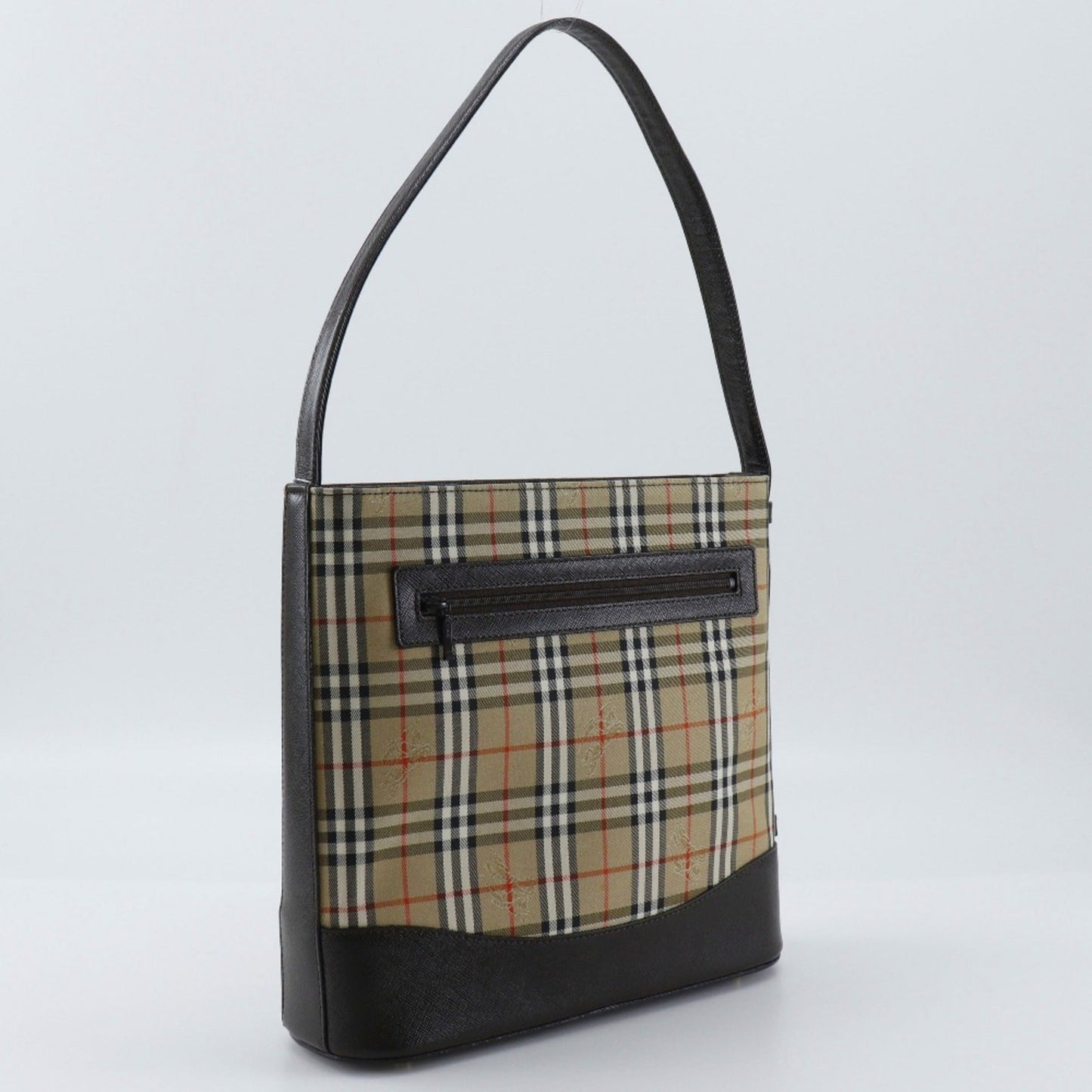 Burberry Black Brown Canvas Leather Shoulder Bag ( )