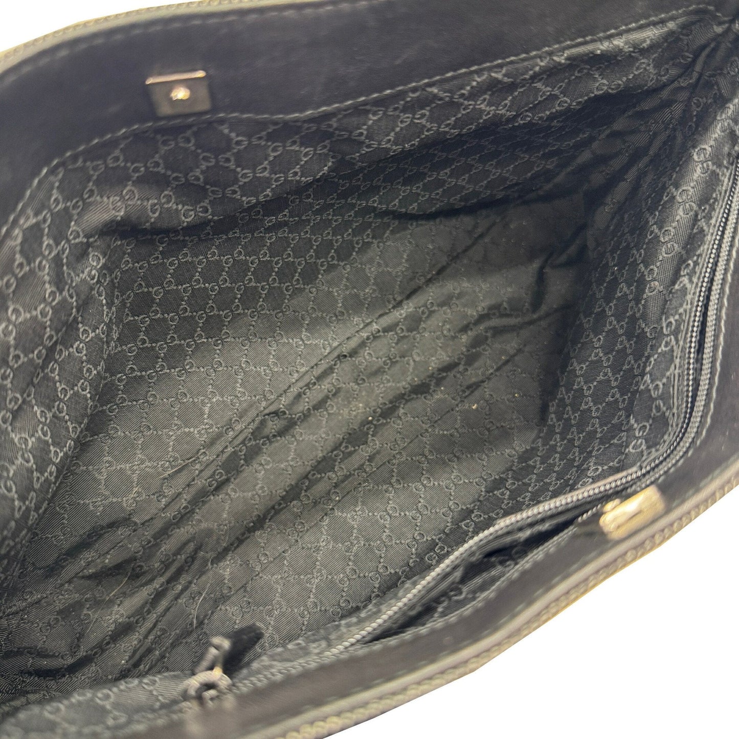 Gucci Sherry Line Black Denim Leather Handbag Tote Bag ( )