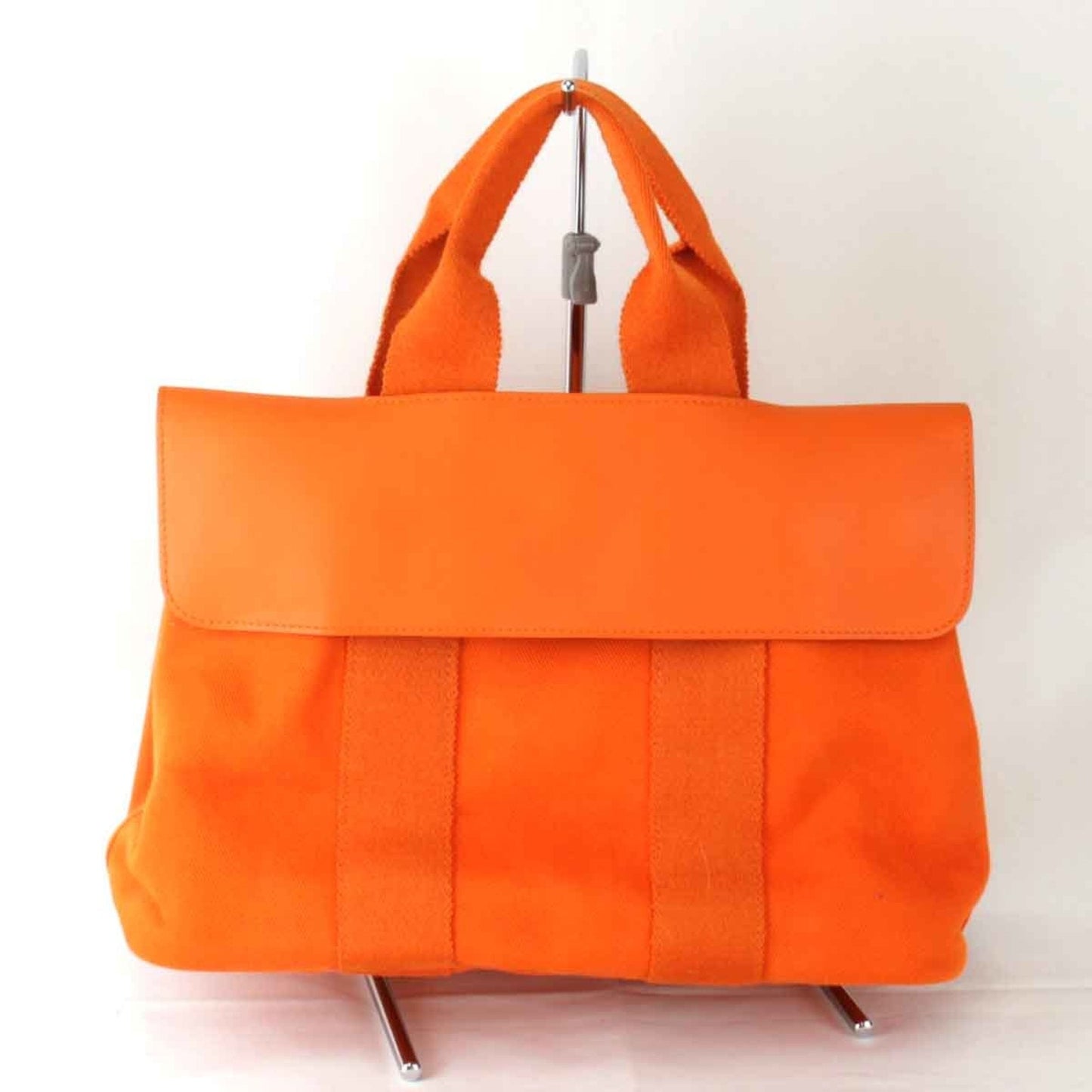 Hermes Orange Leather Canvas Handbag ( )