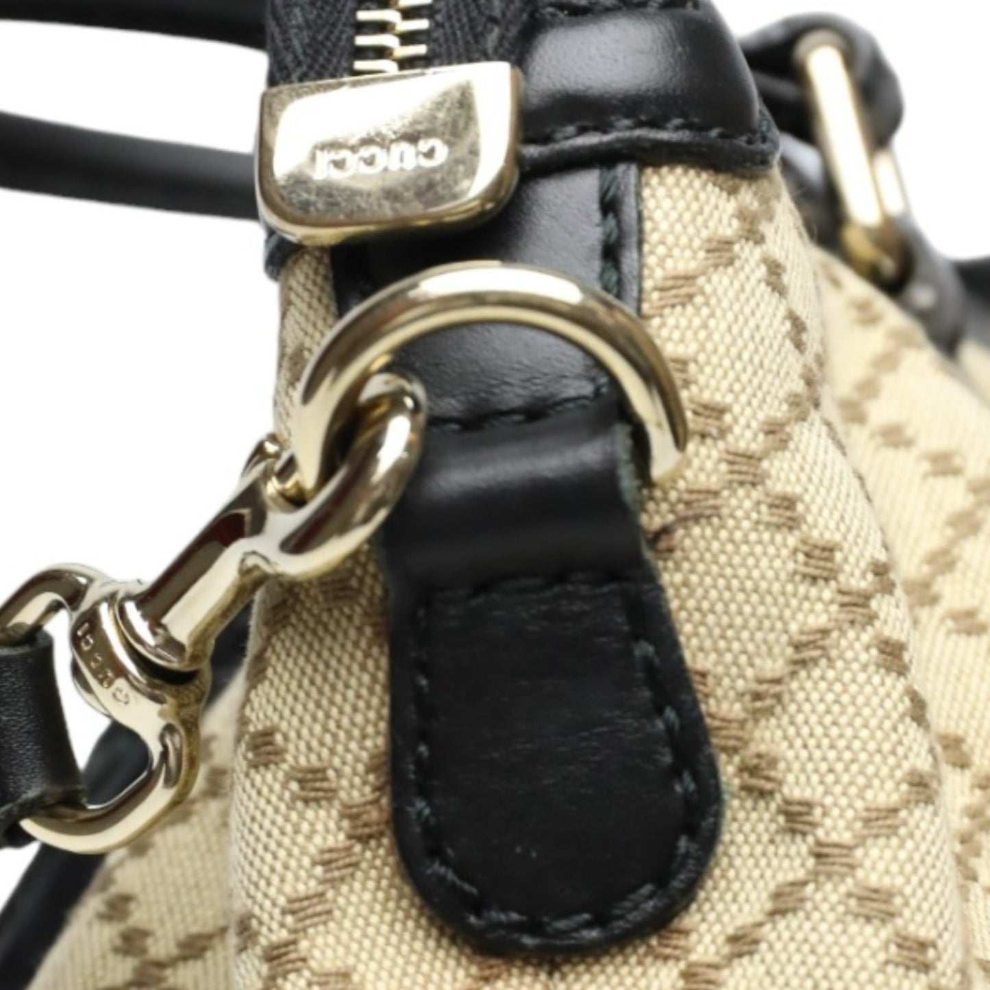 Gucci Beige Black Canvas Shoulder Bag ( )