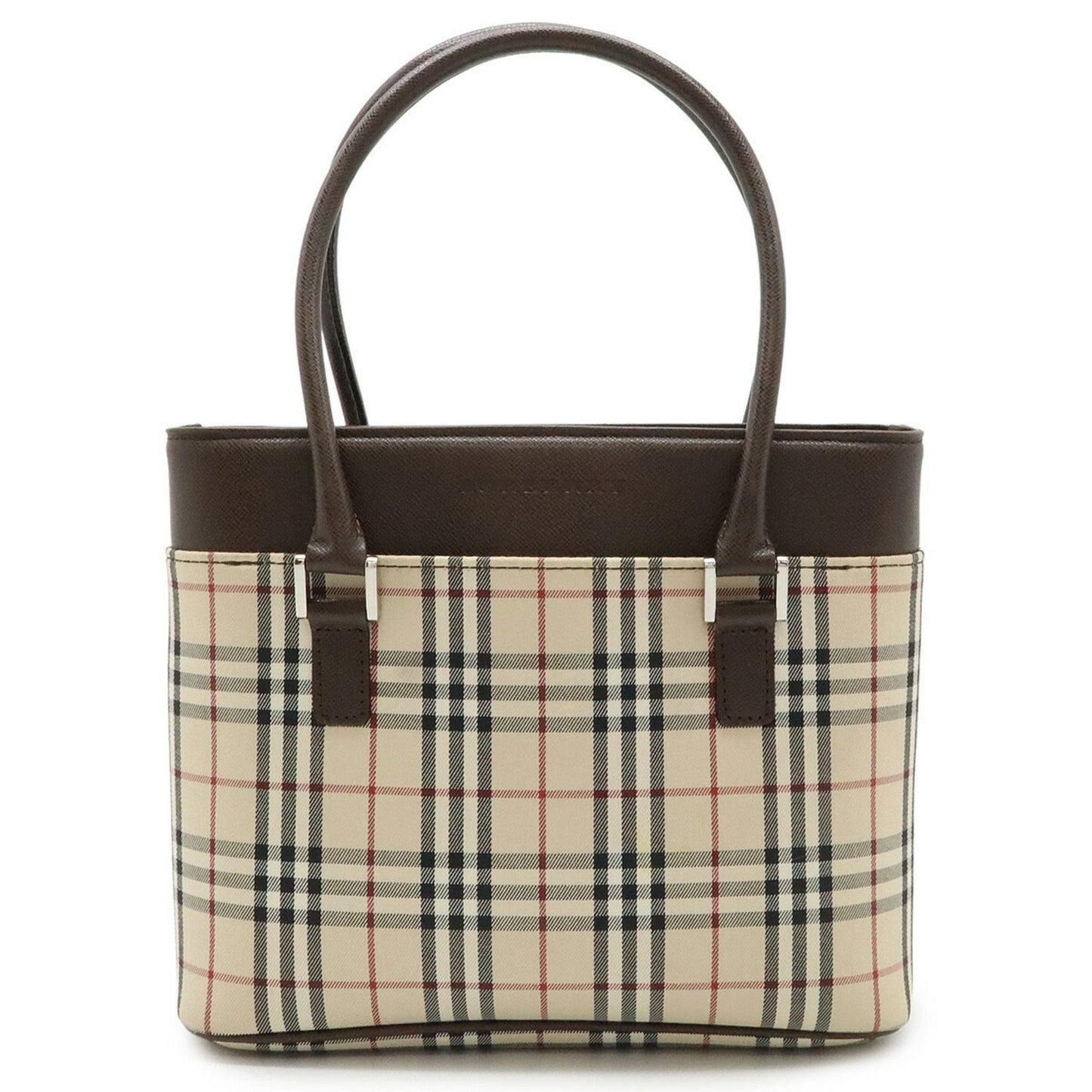 Burberry Beige Black Bordeaux Dark Brown Canvas Leather Handbag Tote Bag ( )