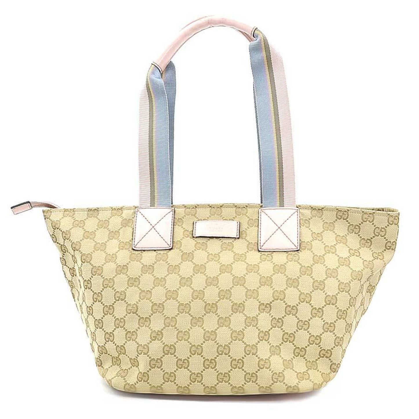 Gucci Beige Blue Pink Gg Canvas Leather Shoulder Bag Tote Bag ( )