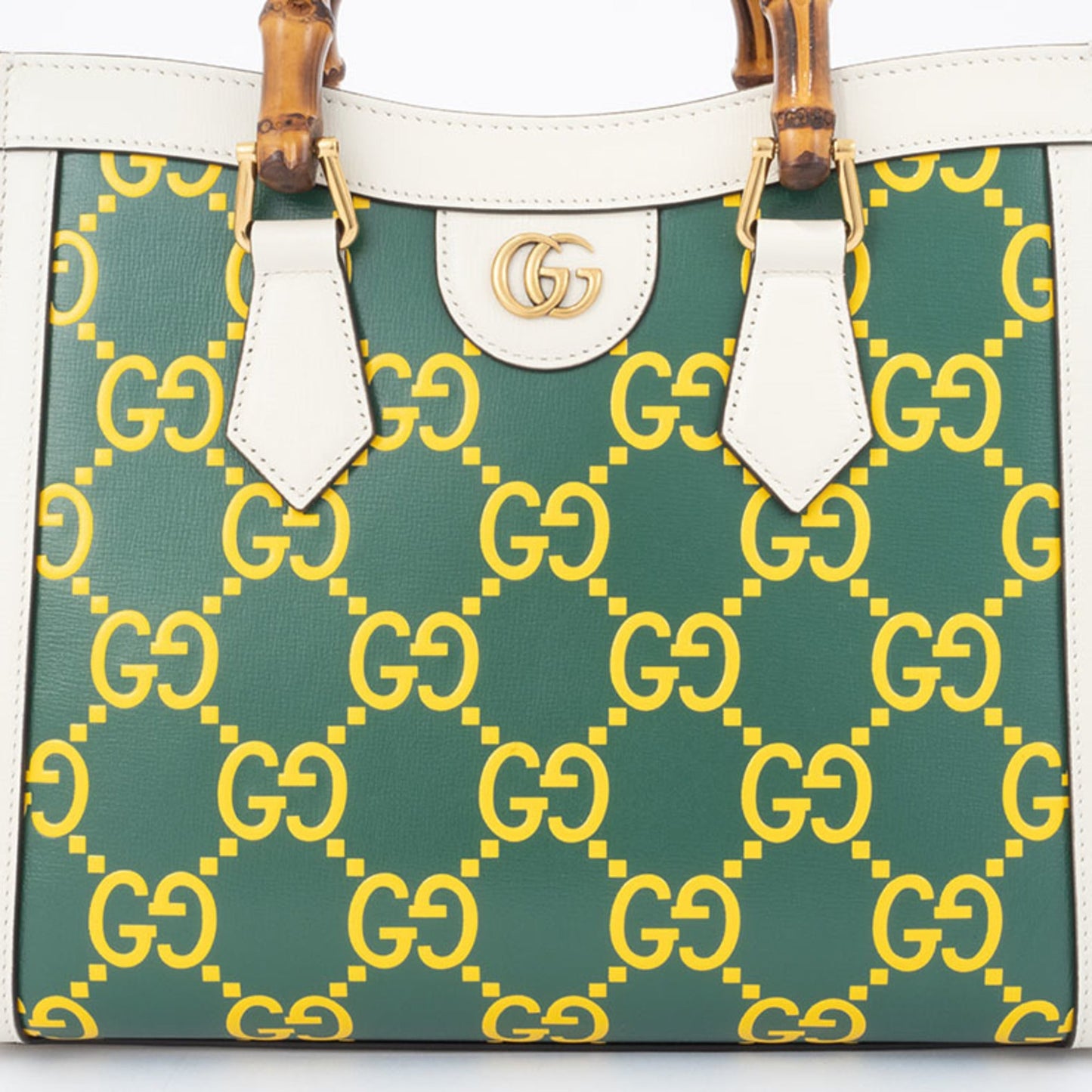 Gucci Green White Yellow Leather Handbag ( )