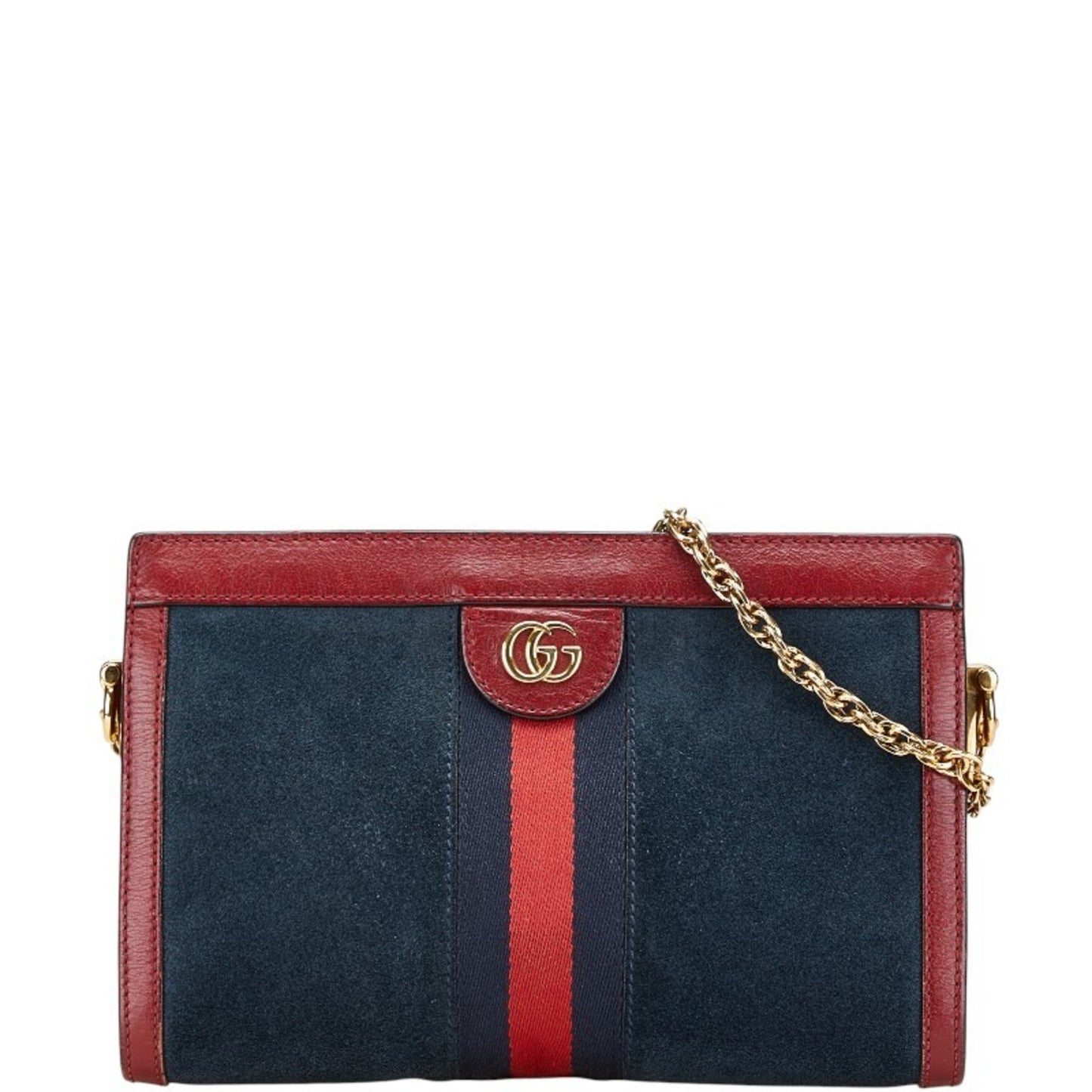 Gucci Navy Red Color Leather Suede Shoulder Bag ( )
