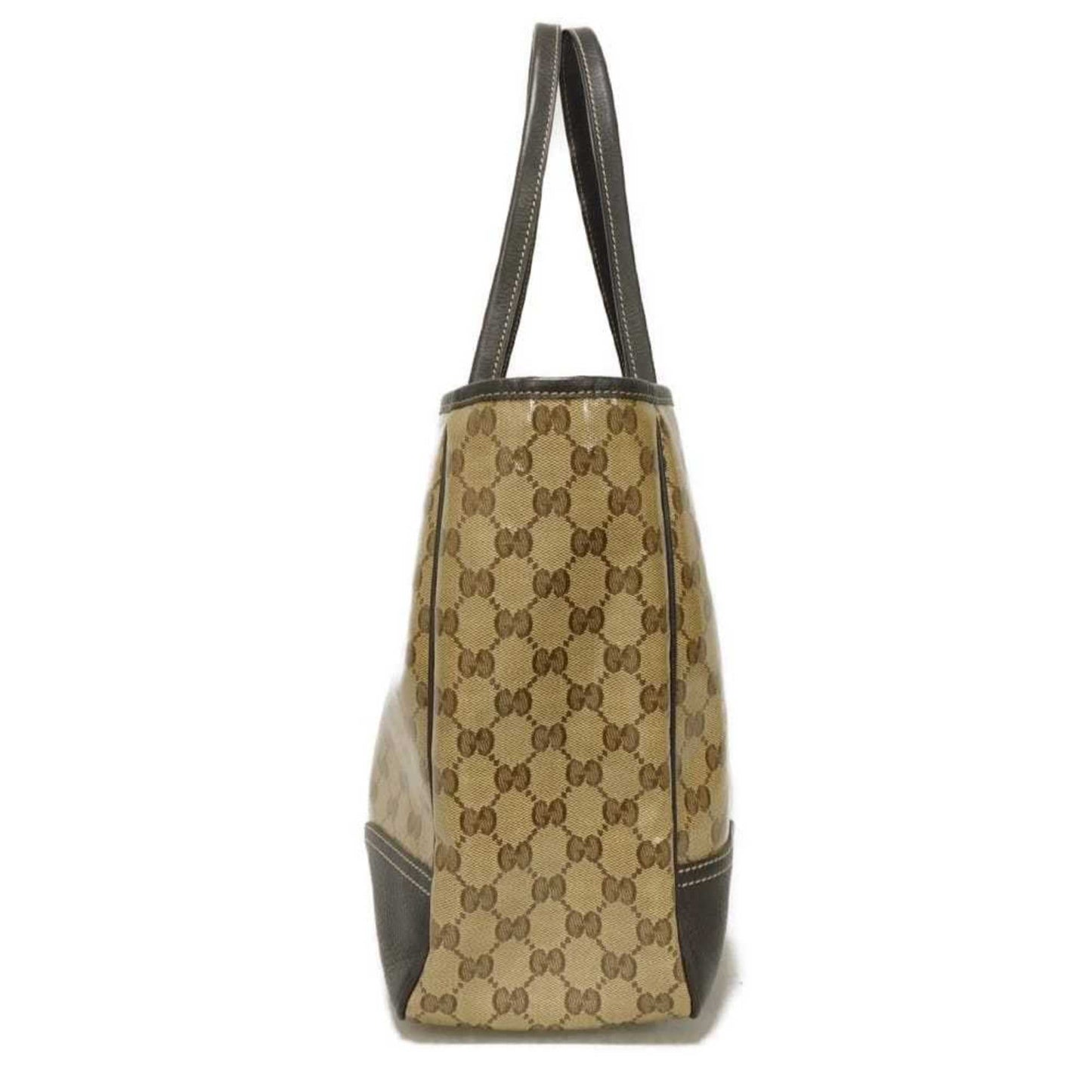 Gucci Beige Brown Gg Crystal Canvas Vinyl Coated Canvas Shoulder Bag Tote Bag ( )