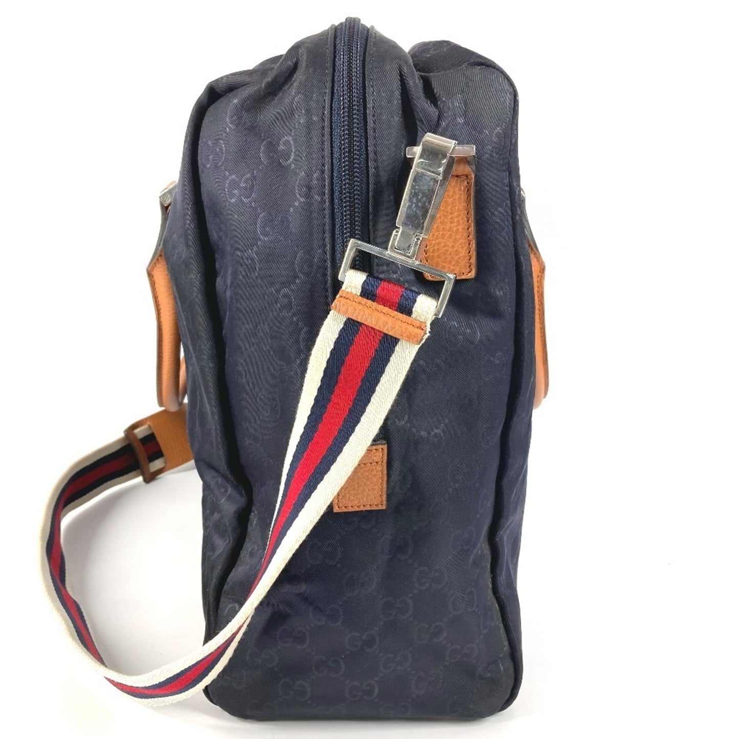 Gucci Brown Navy Nylon Leather Boston Bag ( )