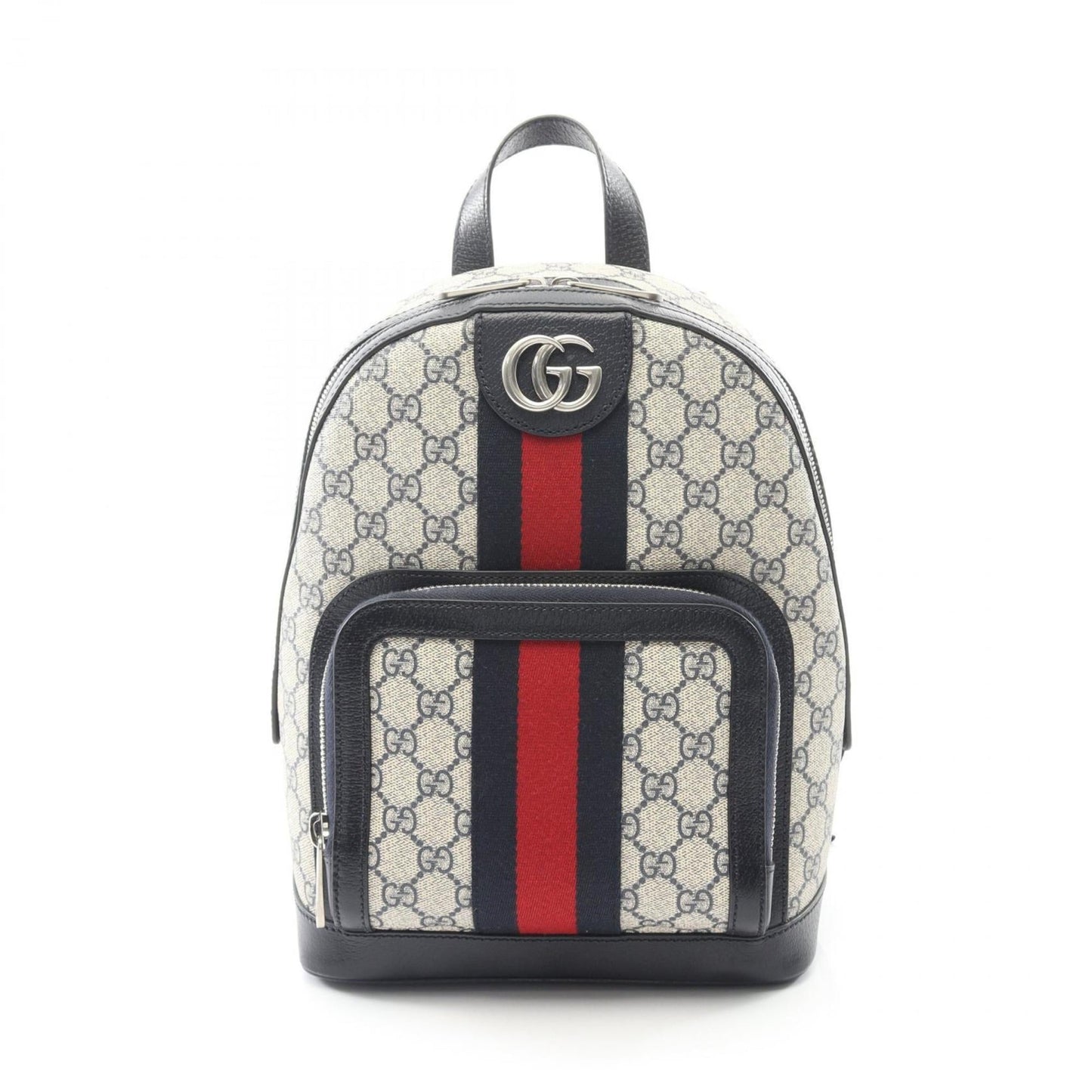 Gucci Beige Navy Red Color Pvc Coated Canvas Leather Backpack ( )