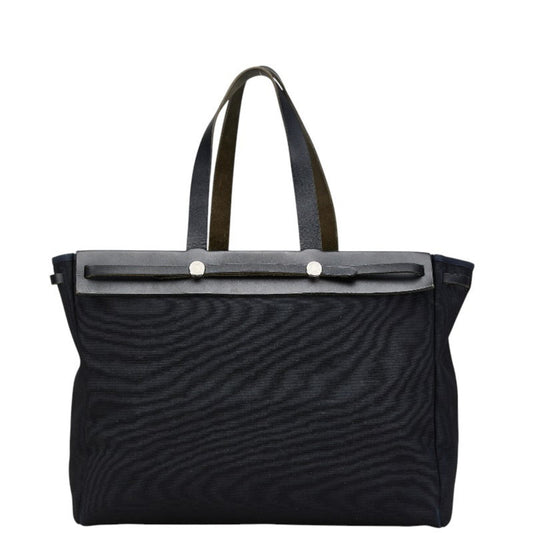 Hermes Navy Toile Officier Leather Handbag Tote Bag ( )