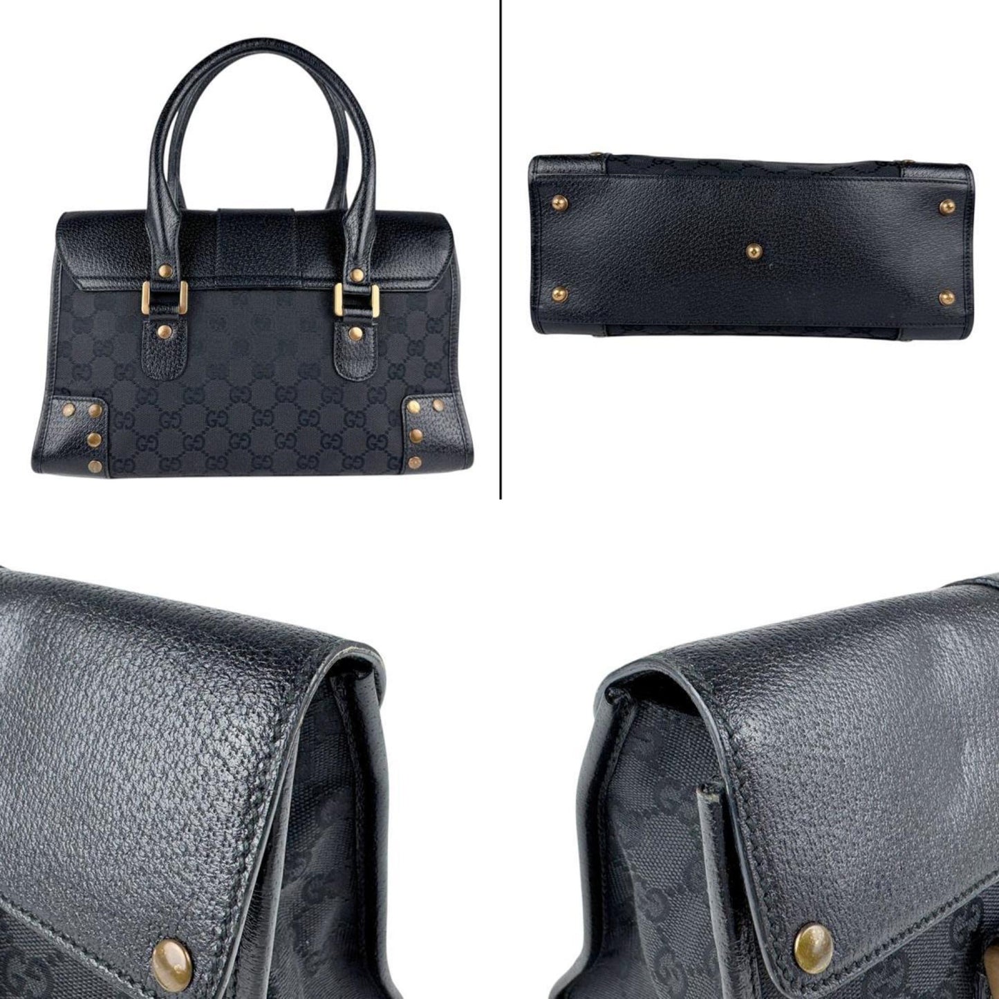 Gucci Black Gg Canvas Leather Handbag ( )