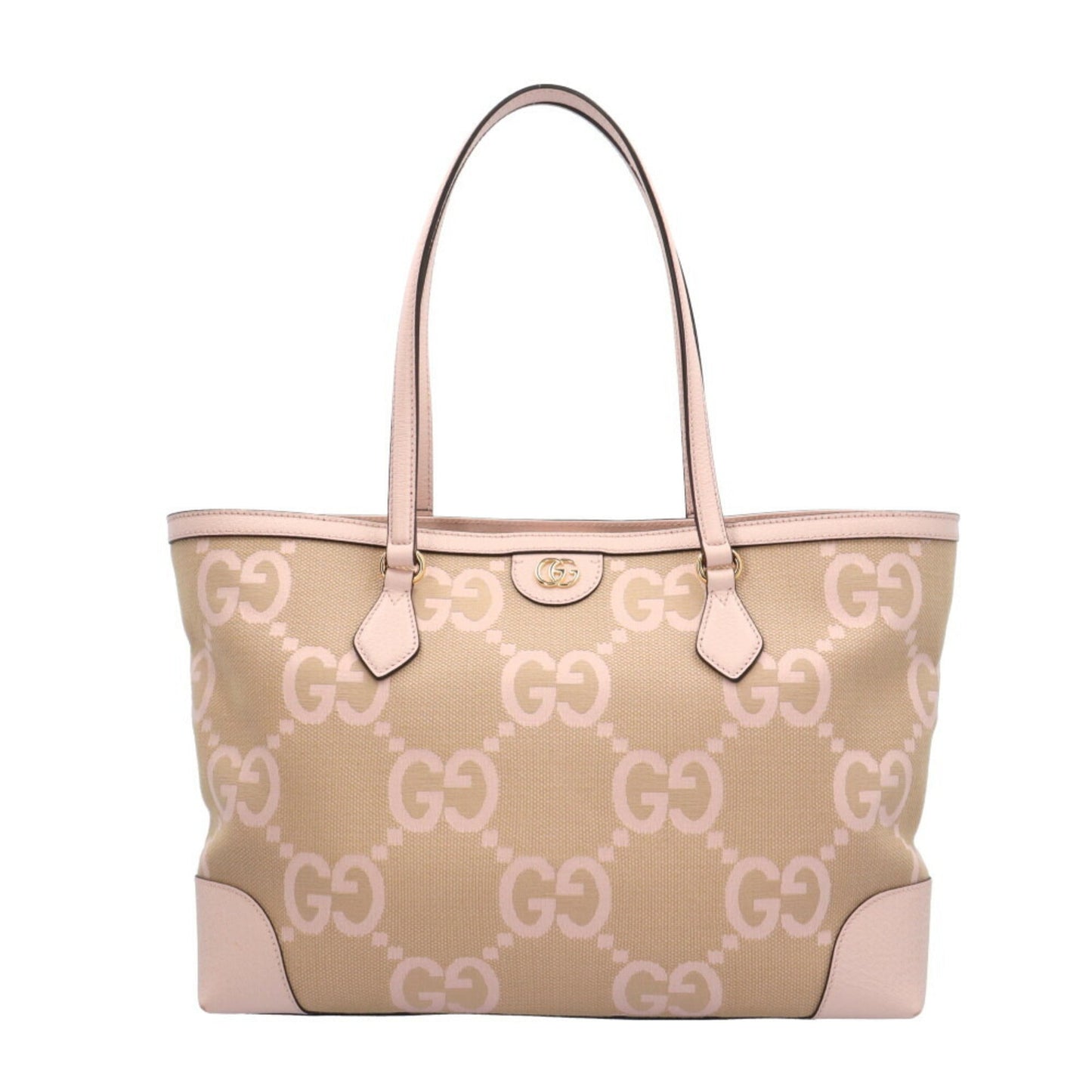 Gucci Beige Pink Canvas Leather Tote Bag ( )