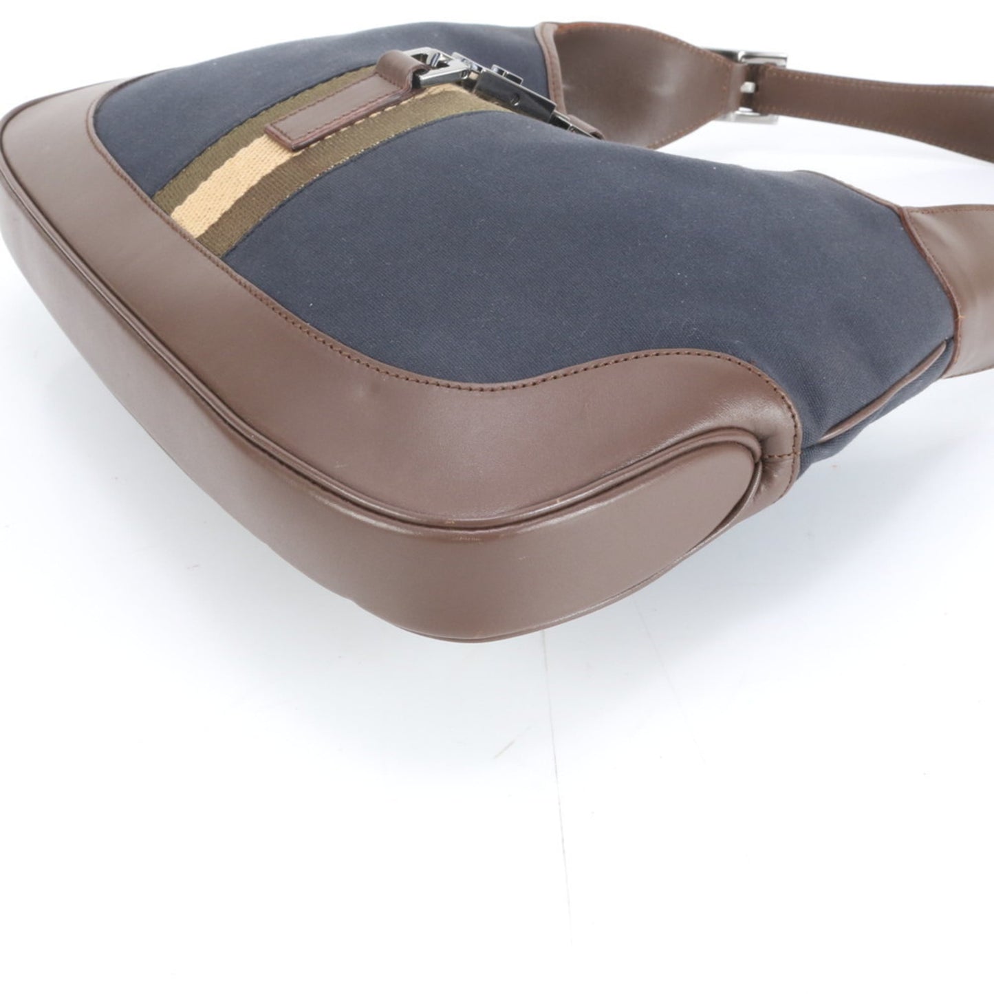 Gucci Brown Navy Leather Canvas Handbag Shoulder Bag ( )