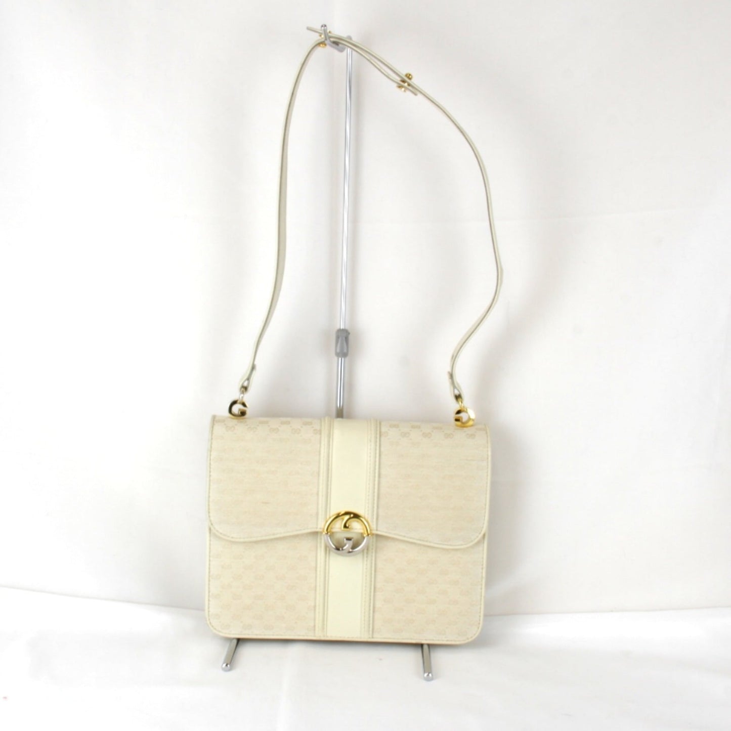 Gucci Microguccissima White Canvas Leather Shoulder Bag ( )