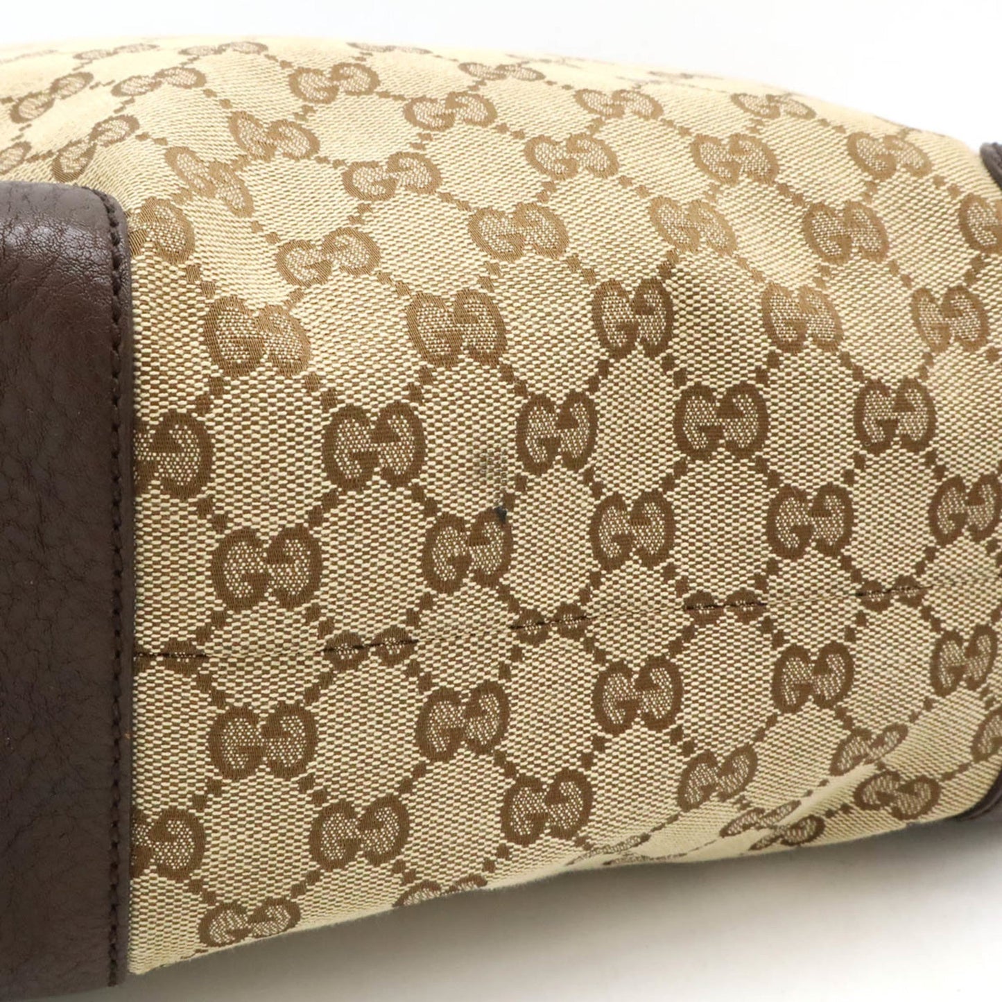 Gucci Beige Brown Dark Brown Khaki Gg Canvas Leather Shoulder Bag Tote Bag ( )