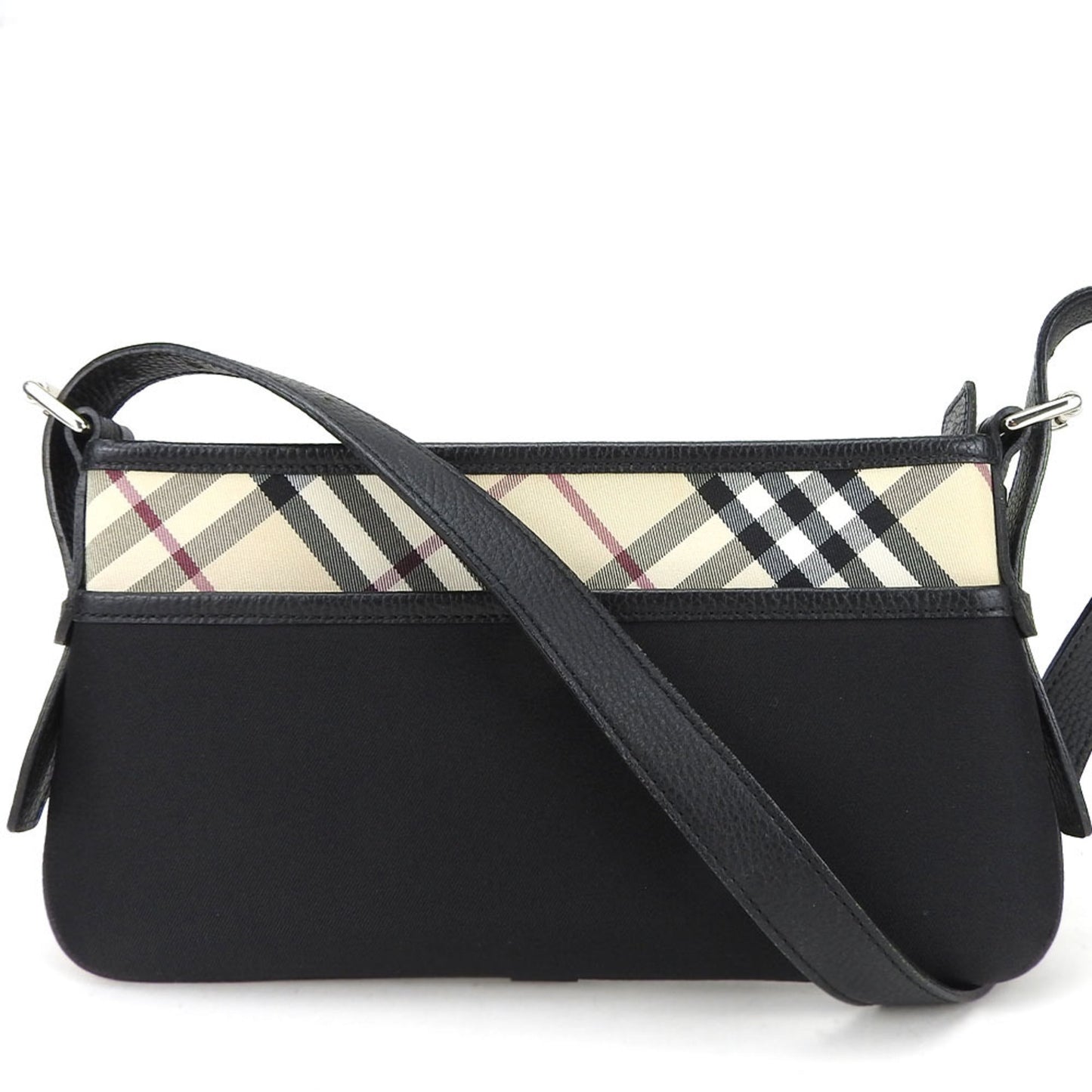 Burberry Beige Black Canvas Leather Shoulder Bag ( )